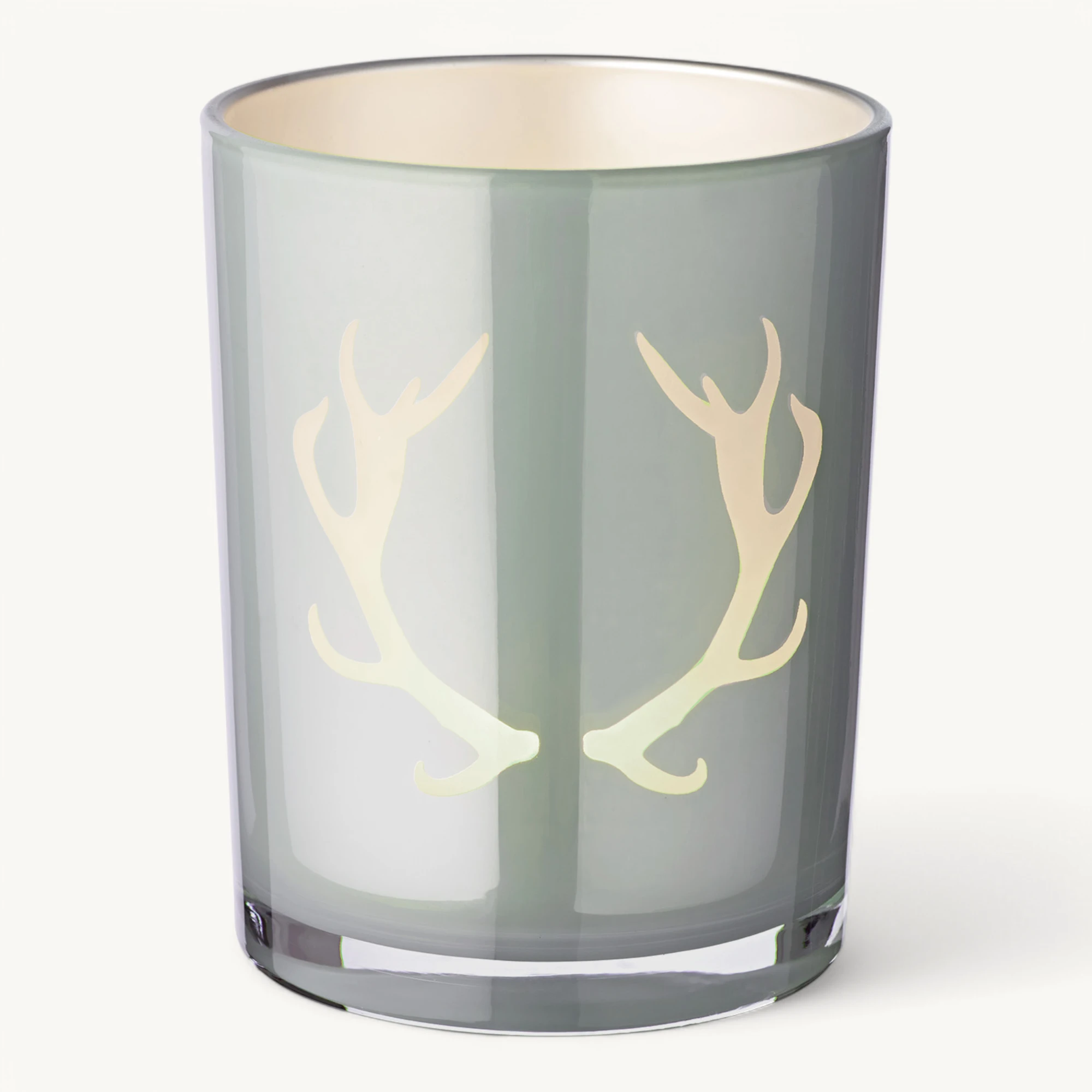 SALE Teelichtglas Ati (Höhe 13 cm), grau, Geweih-Motiv