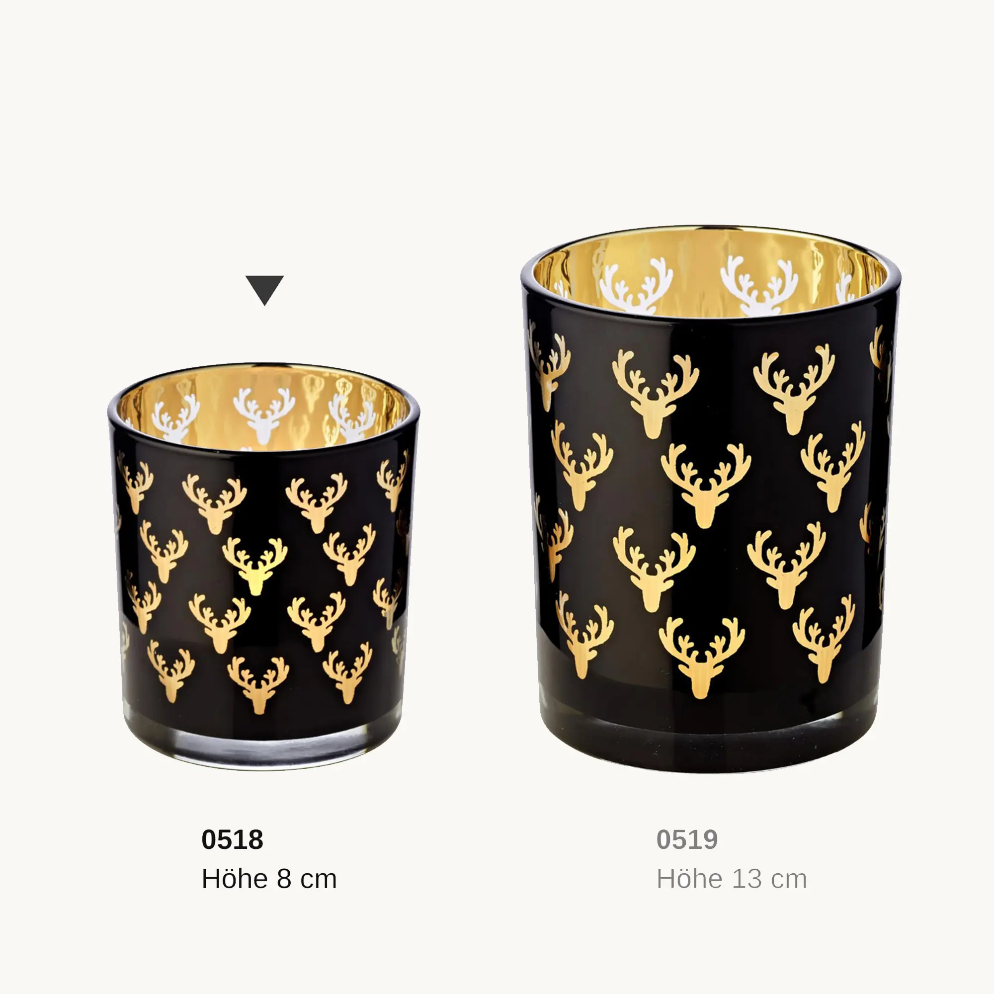 SALE Teelichtglas Ben (Höhe 8 cm), schwarz, Hirsch-Motiv