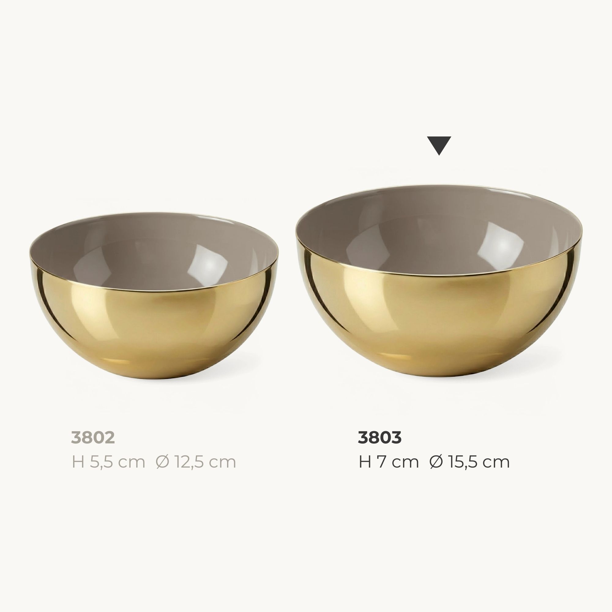 Schale Liora (Ø 15,5 cm, Höhe 7 cm) Messing, Gold-Finish, hochglanzpoliert, innen Perlbeige