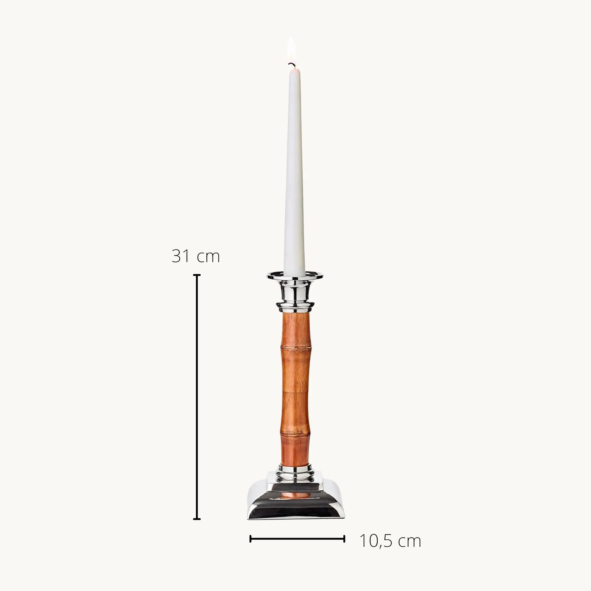 Kerzenleuchter Holm (Höhe 31 cm), mit Bambus-Schaft, glänzend, vernickelter Edelstahl