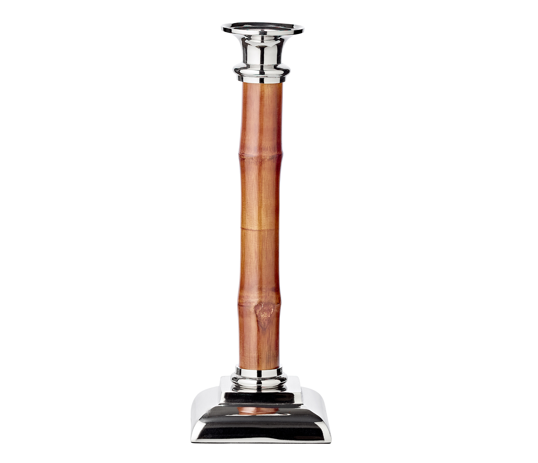Kerzenleuchter Holm (Höhe 31 cm), mit Bambus-Schaft, glänzend, vernickelter Edelstahl