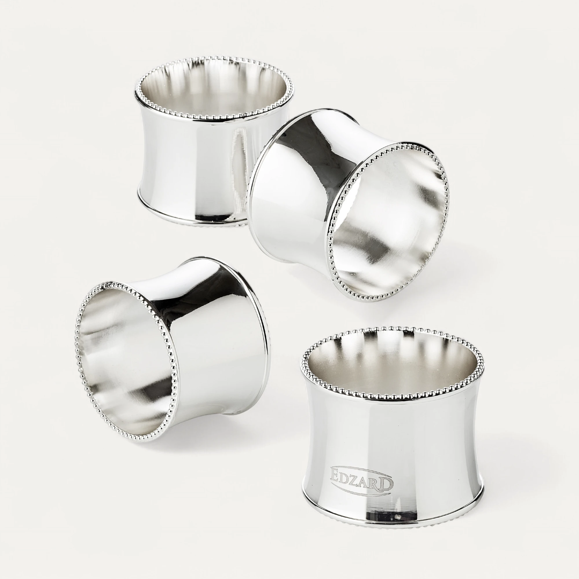 4er-Set Serviettenringe Perla (Ø 5 cm), mit Perlen, edel versilbert, anlaufgeschützt