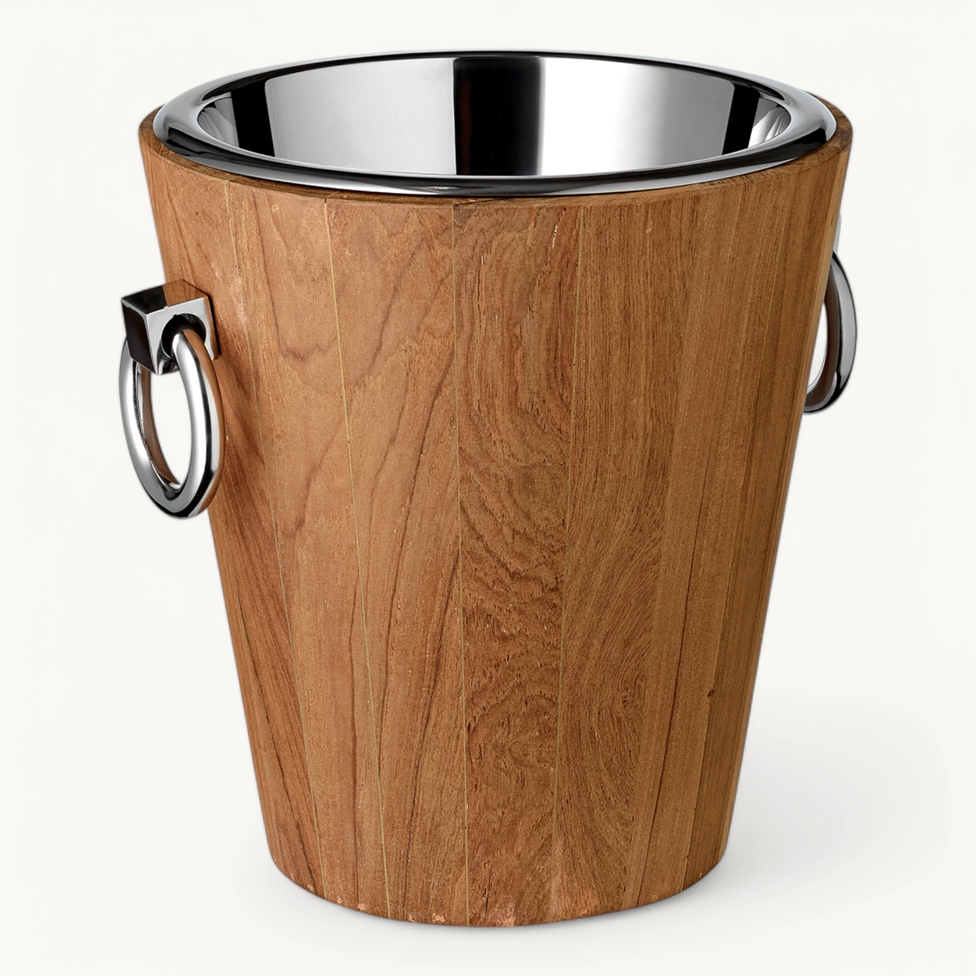 Weinkühler St. Tropez Teak Holz (Höhe 32 cm, Ø 26 cm), recyceltes Teakholz, Edelstahl