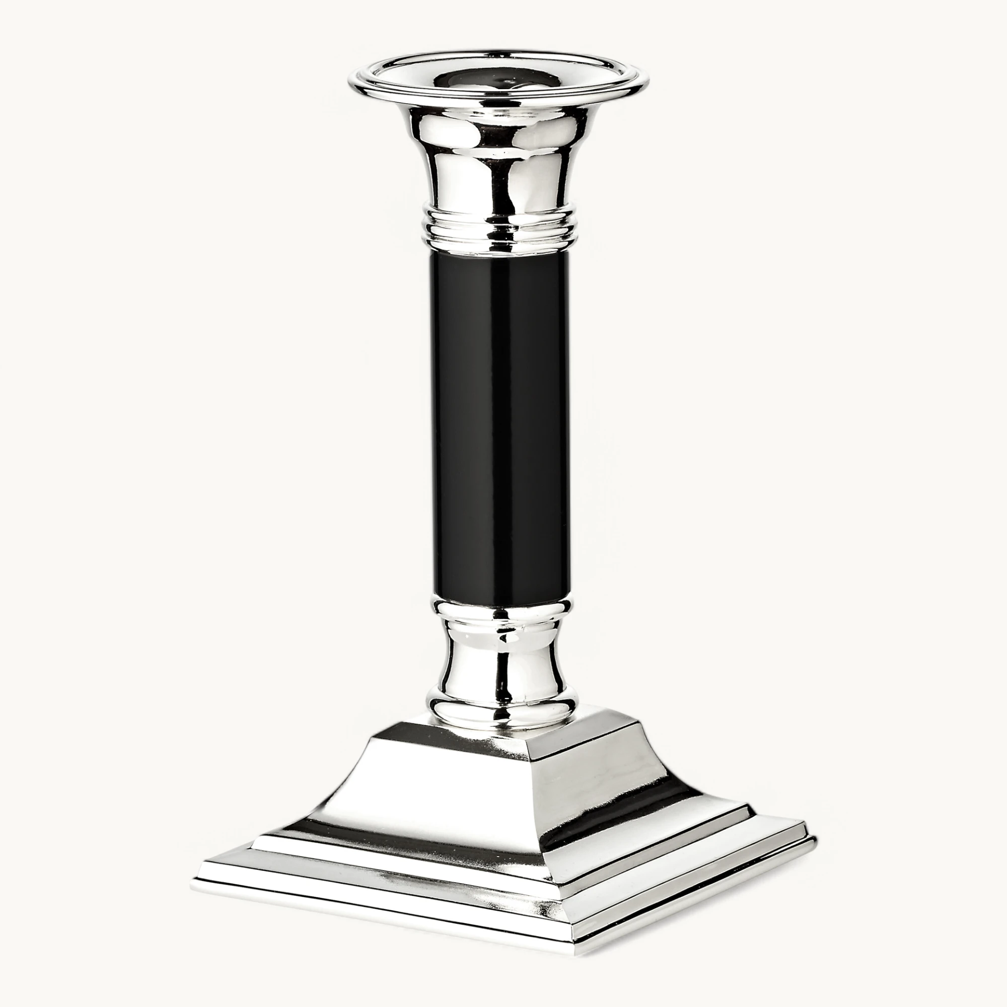 Kerzenleuchter Lincoln (H 15 cm) für Stabkerze, schwarzer Schaft, edel versilbert, anlaufgeschützt