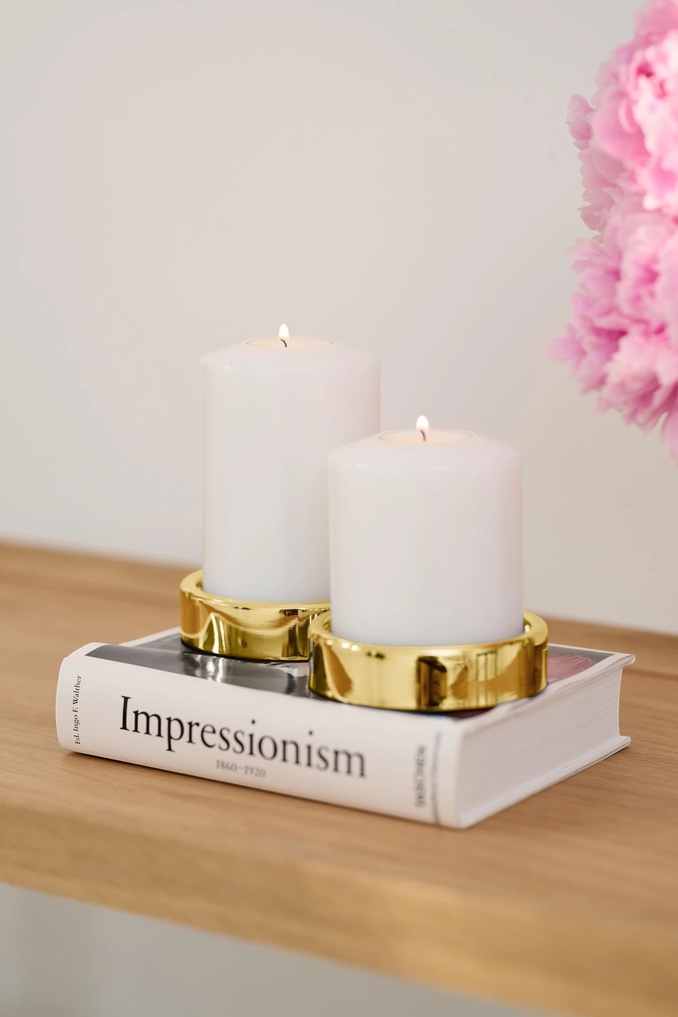 2er-Set Kerzenständer Sanremo (ø 10 cm), vernickelt, goldfarben, für Stumpenkerzen ø 8 cm