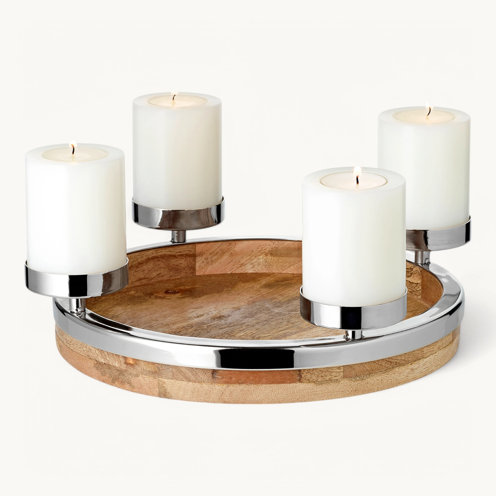 Adventskranz Mona (Ø 26 cm), Mangoholz mit Edelstahlrand