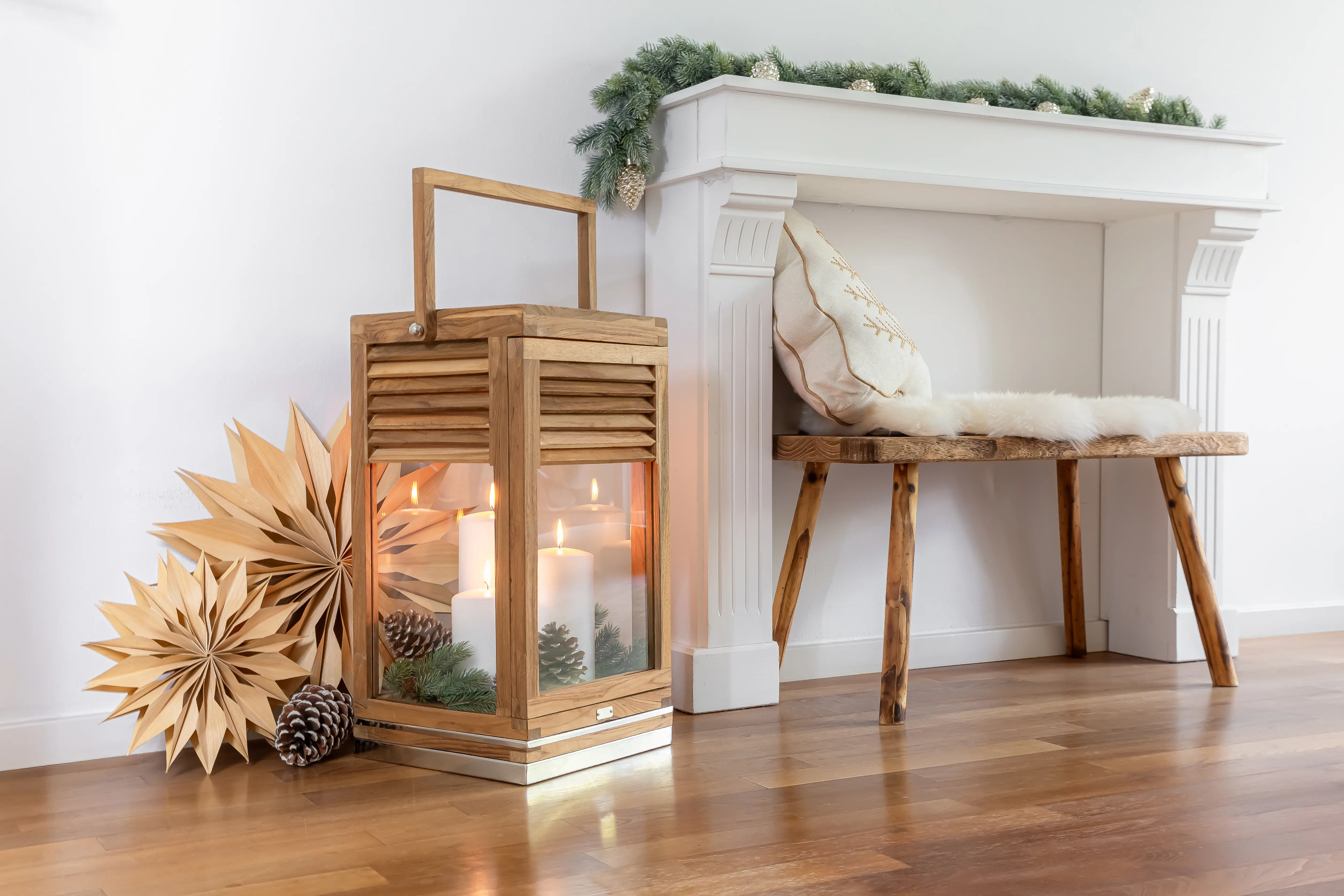 Laterne Vegas (Höhe 60 cm), edles Teakholz, Edelstahl, glänzend vernickelt