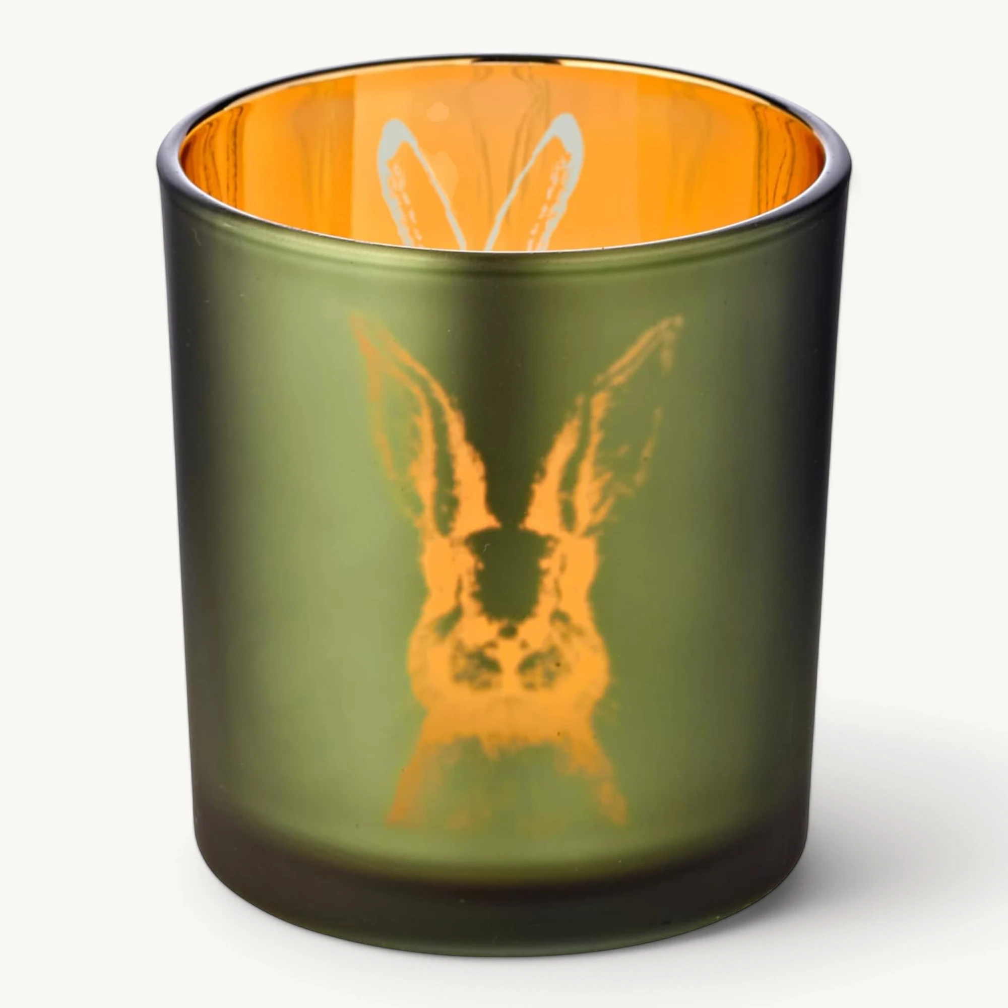 2er-Set Teelichtglas Hase (Höhe 8 cm), grün & goldfarben, Hasen-Motiv