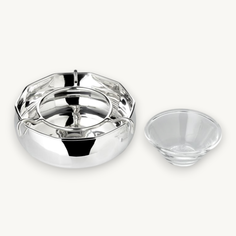 Kaviarschale Ten mit Glaseinsatz (Höhe 4 cm, Ø 14 cm), 10-eckig, silberfarben, schwerversilbert