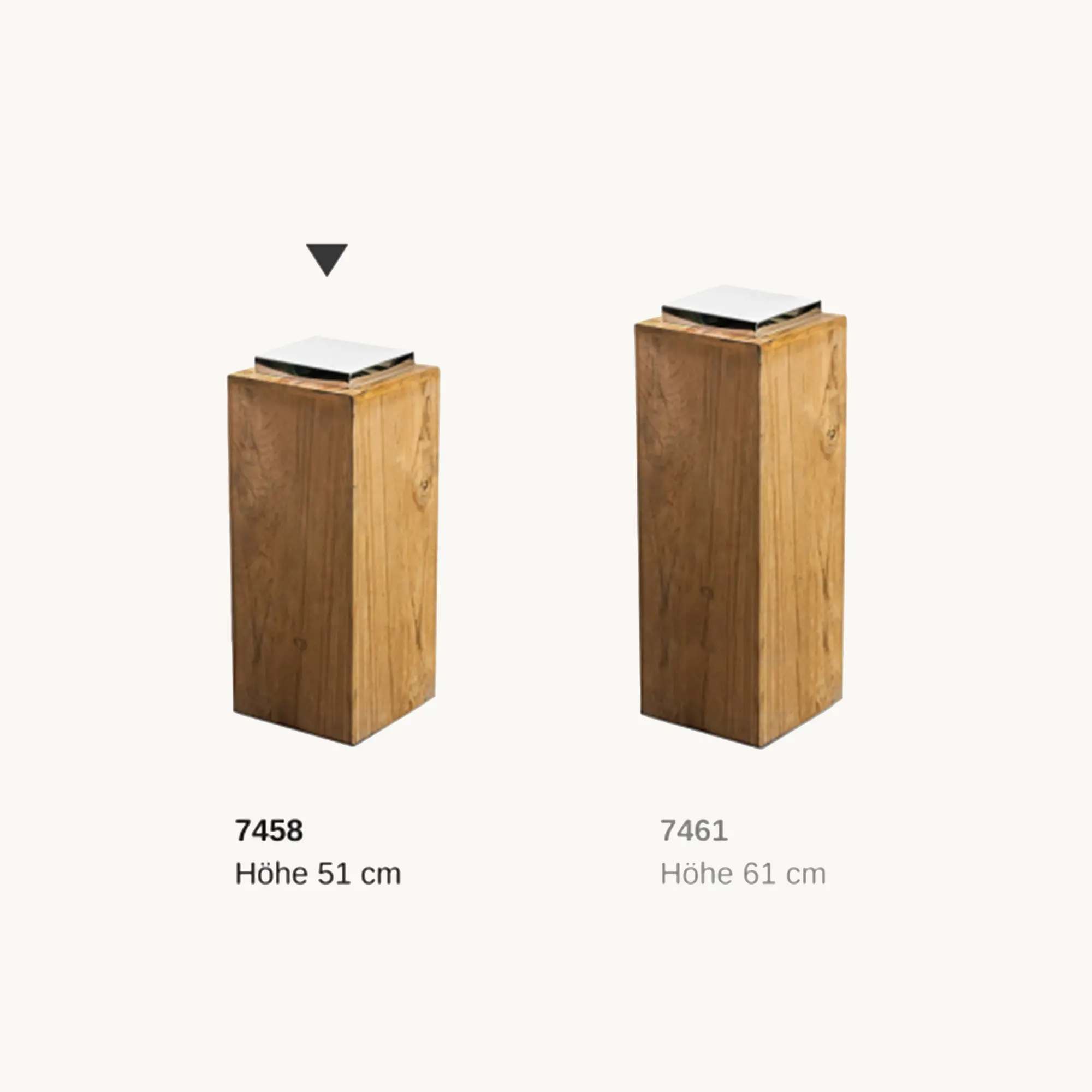 Sockel für Laterne Dubai (Höhe 51 cm), edles Teakholz, Edelstahl, glänzend vernickelt