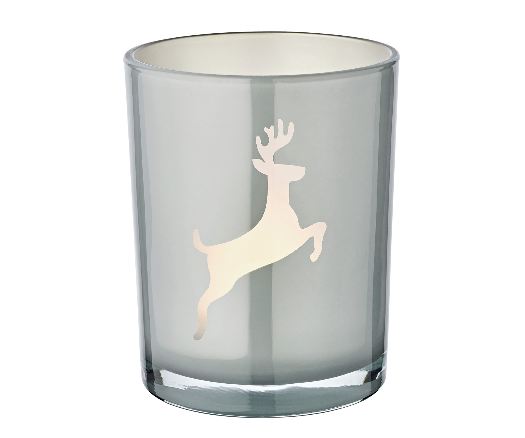 SALE Teelichtglas Loki right (Höhe 13 cm) grau, Hirsch-Motiv