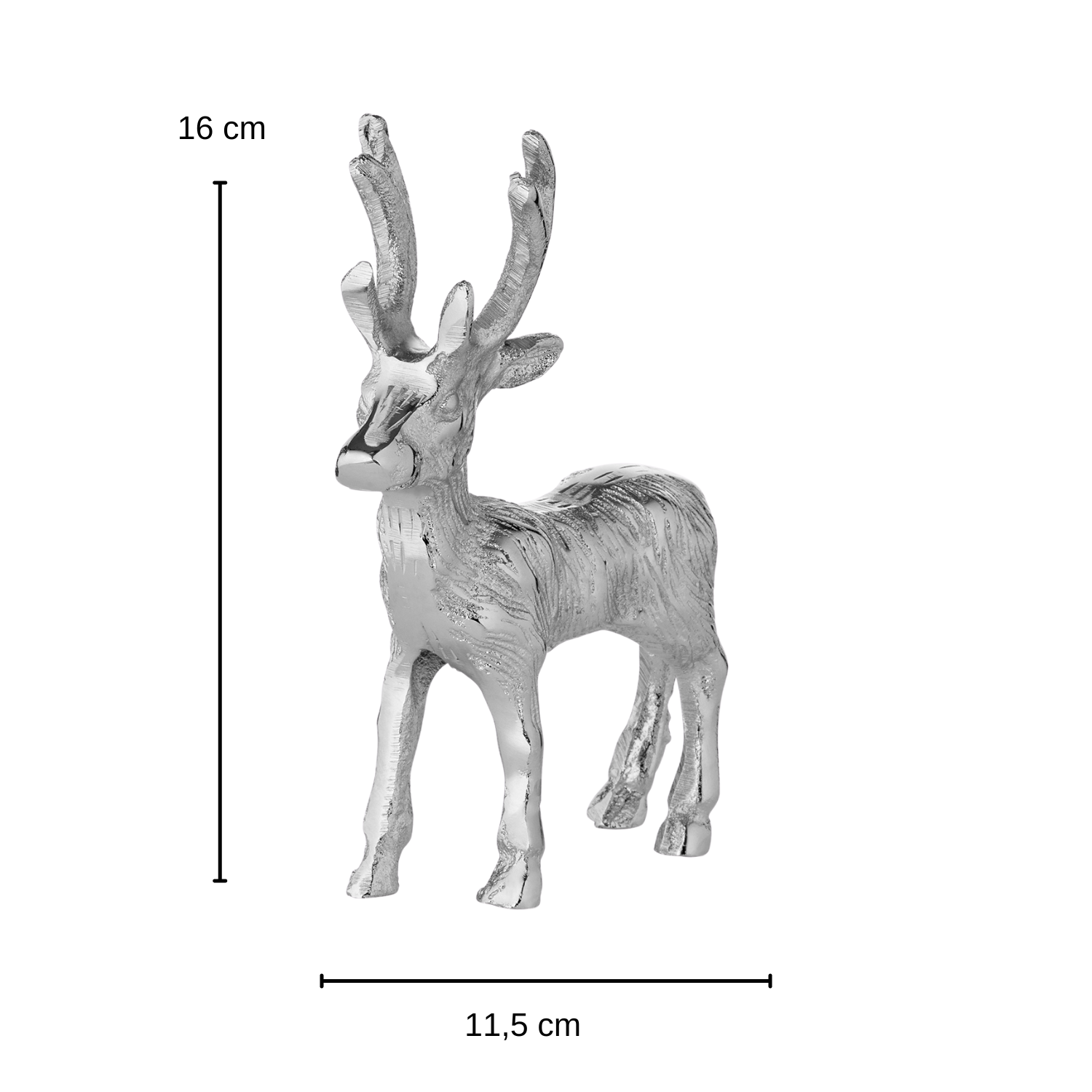 SALE Dekofigur Hirsch Malik (Höhe 16 cm), Aluminium vernickelt, silberfarben, Winterdeko, Weihnachts