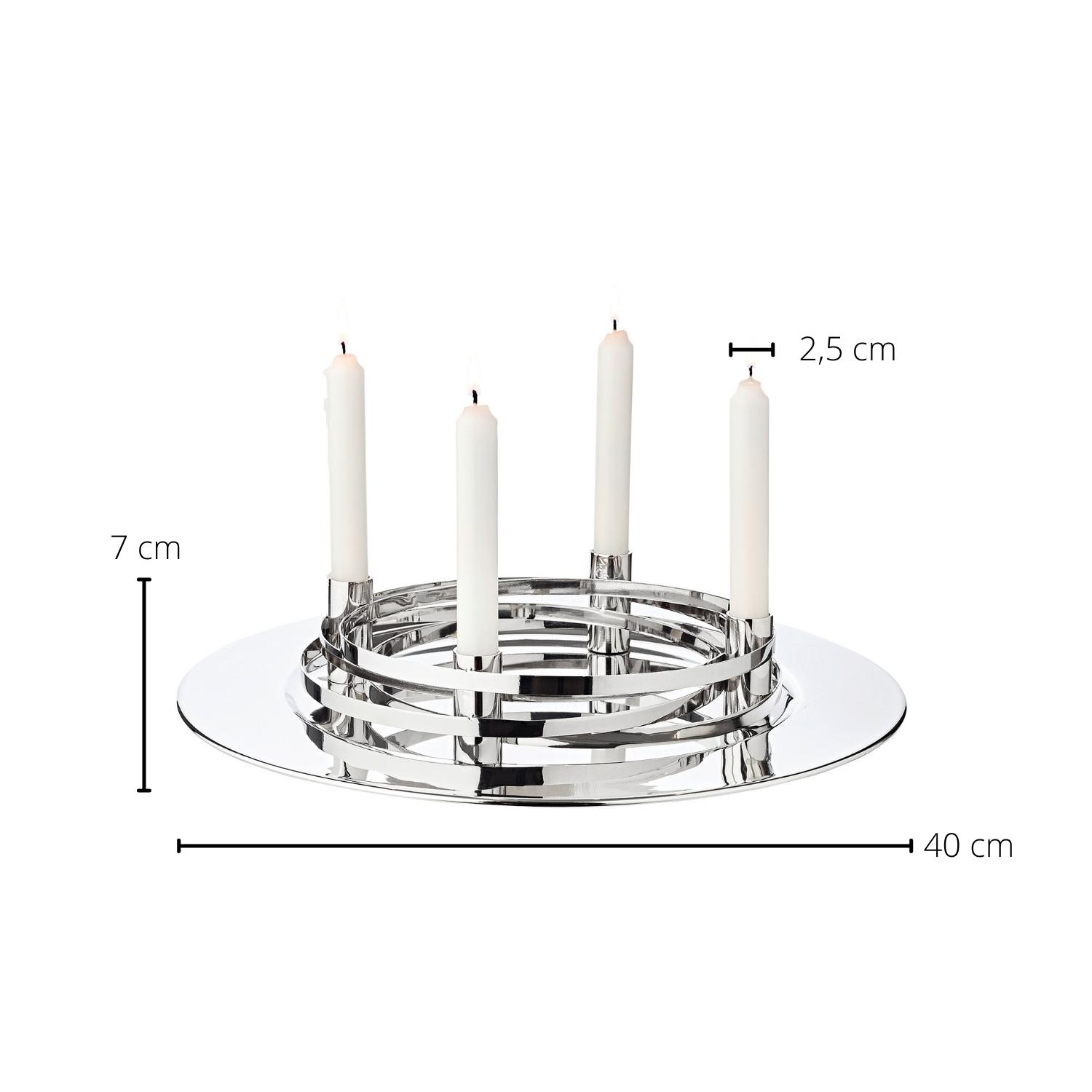 Adventskranz La Avia (Ø 40 cm) für Stabkerzen, Edelstahl hochglanzpoliert, silberfarben