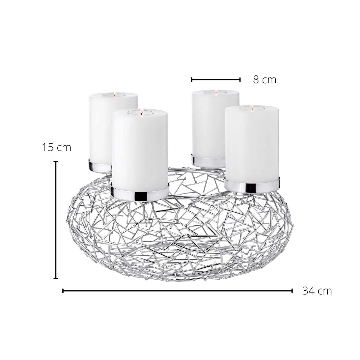 Adventskranz Milano (ø 34 cm), silberfarben, glänzend, Edelstahl vernickelt