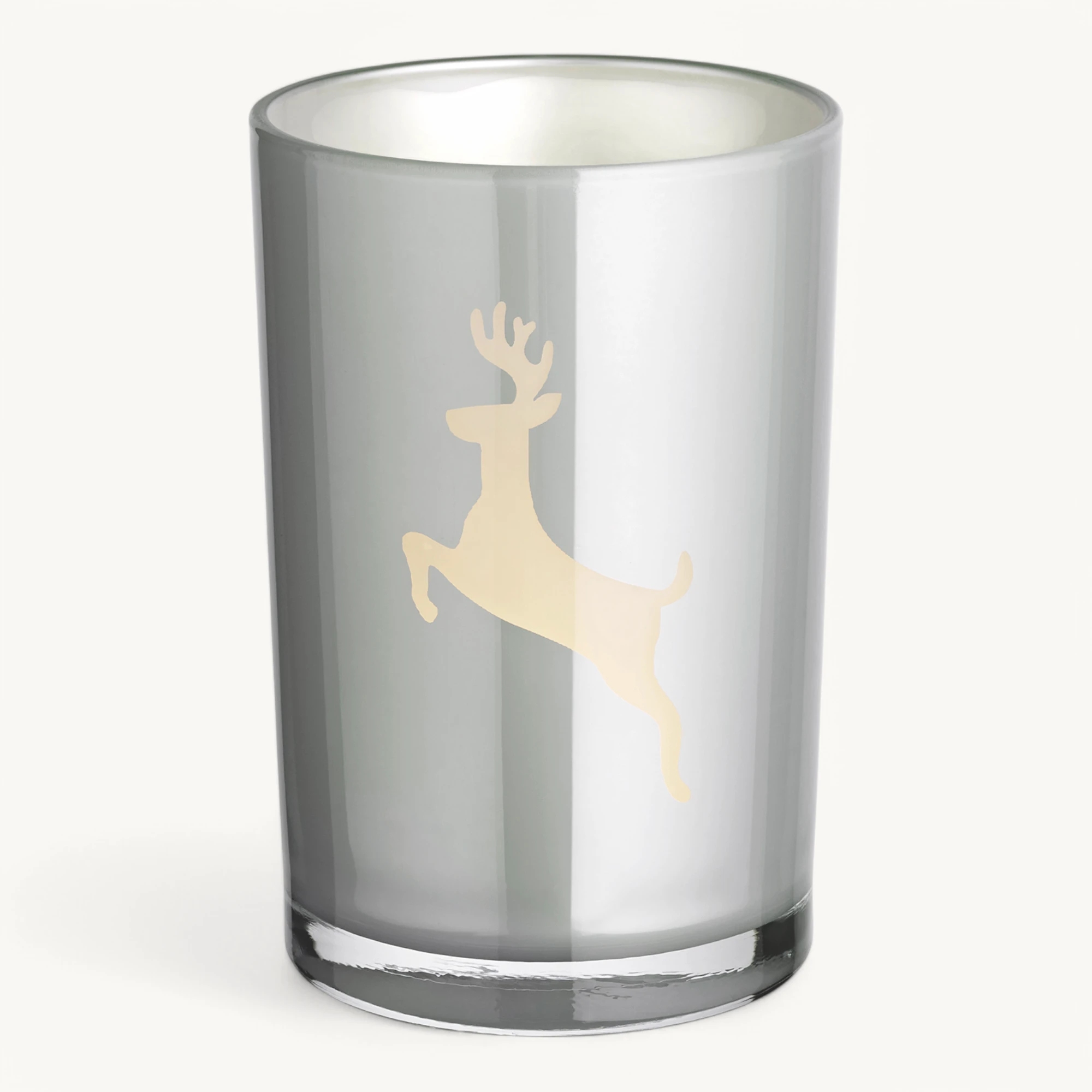 SALE Teelichtglas Loki left (Höhe 18 cm), grau, Hirsch-Motiv