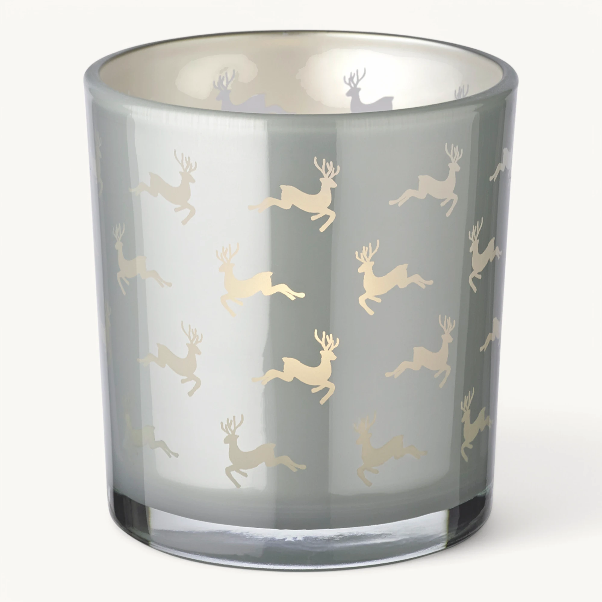 2er-Set Teelichtglas Hiti (Höhe 8 cm), grau, Rentier-Motiv
