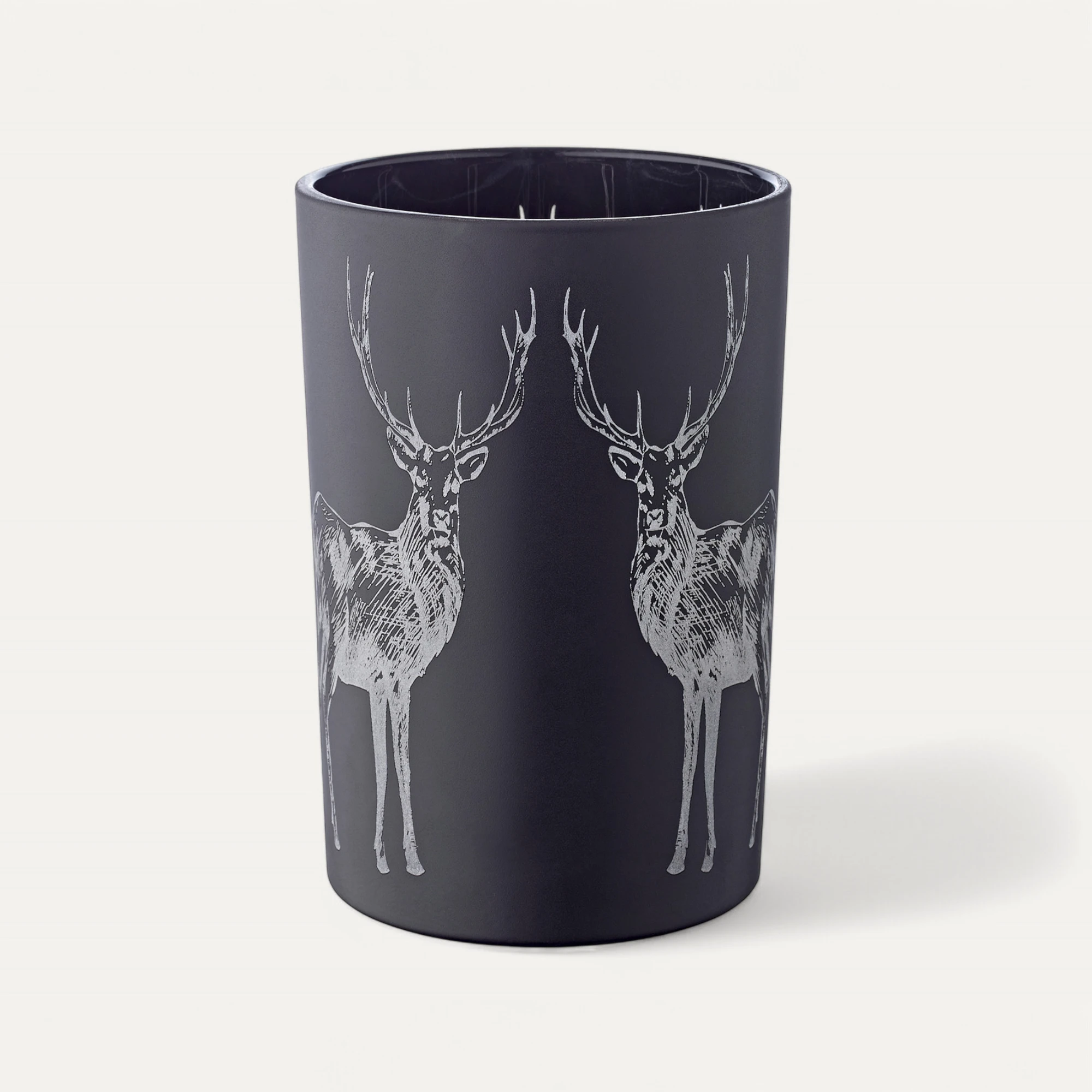 Teelichtglas Tiu (Höhe 18 cm), schwarz, Hirsch-Motiv