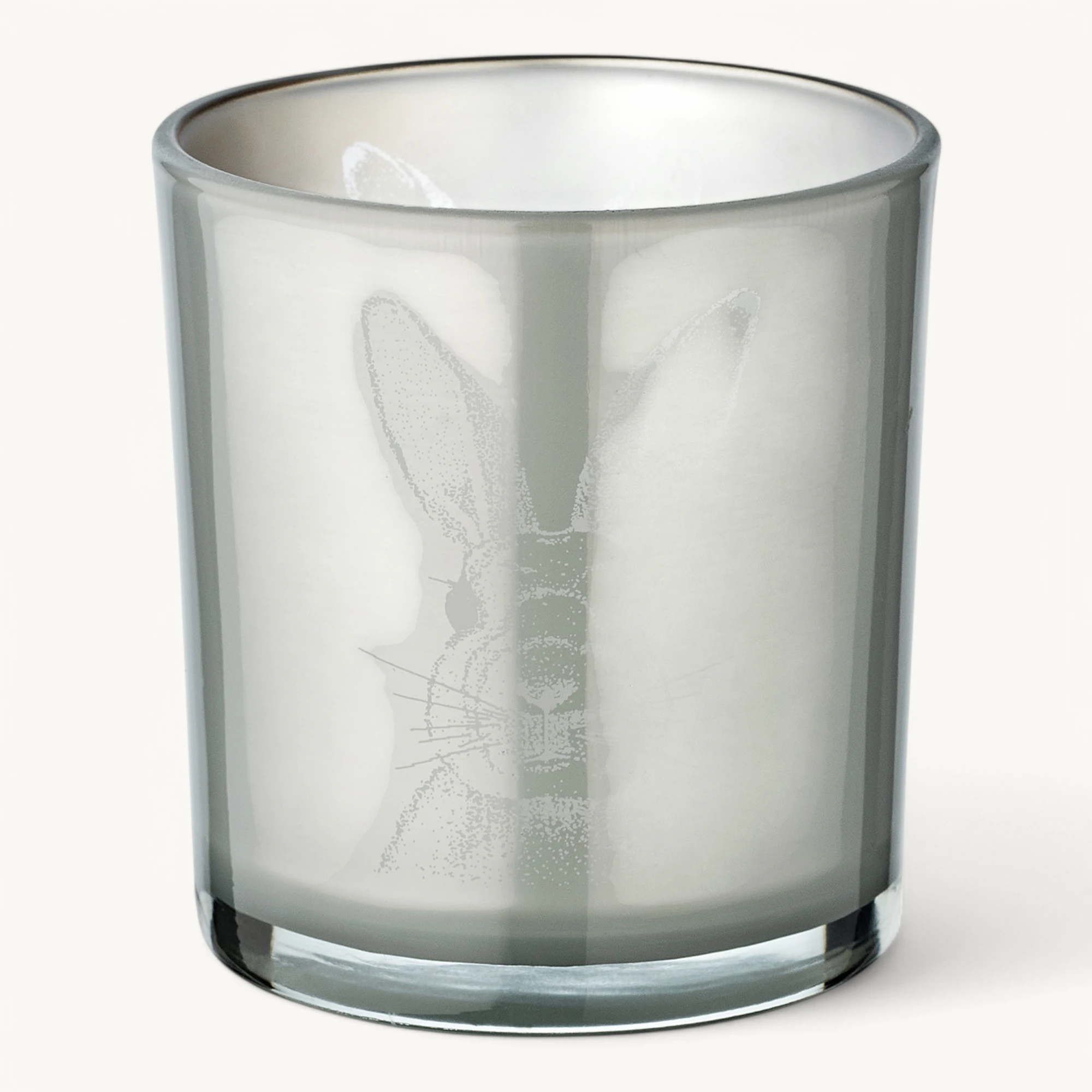 2er-Set Teelichtglas Hase (Höhe 8 cm), grau, Hasen-Motiv