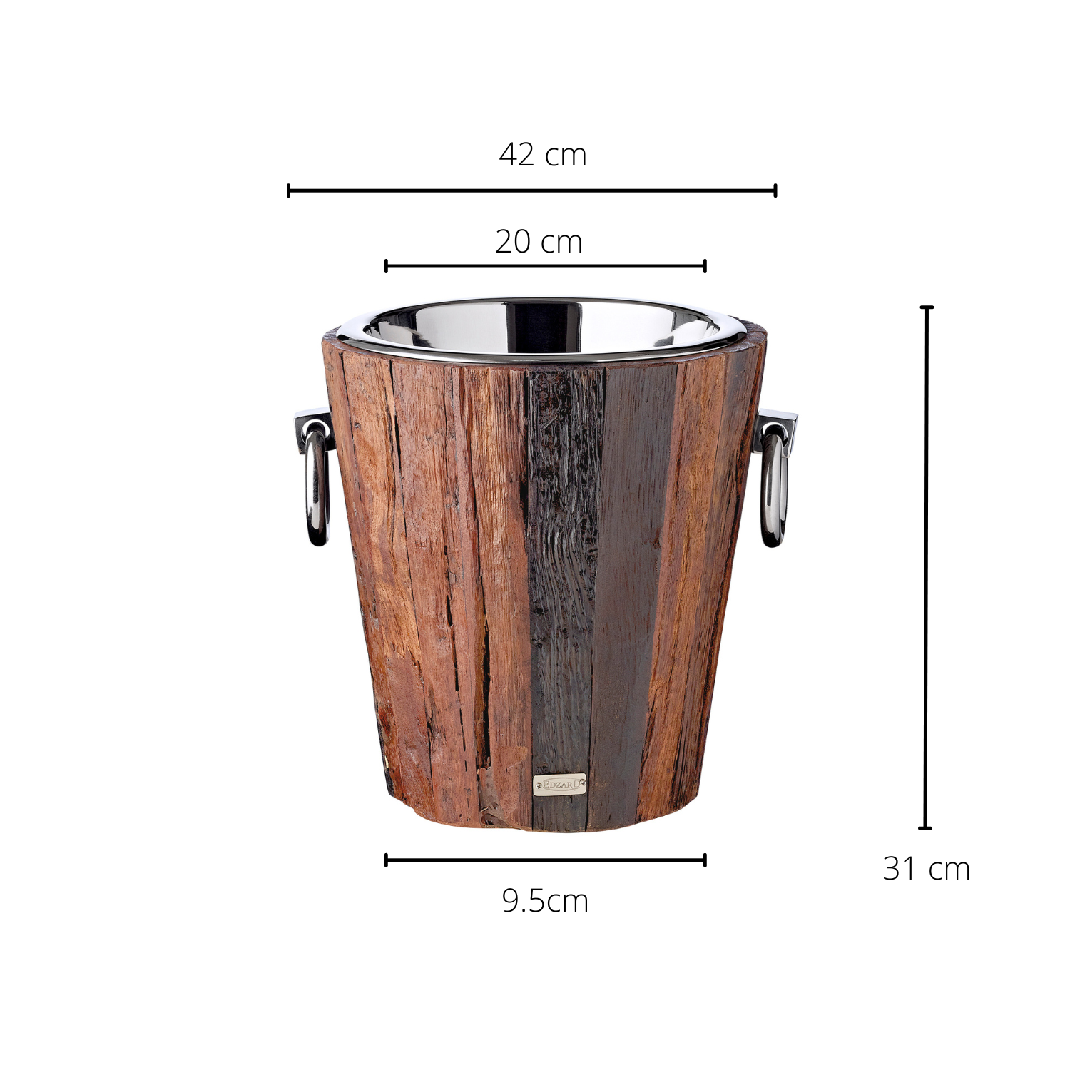 Flaschenkühler Providence (Höhe 31 cm, Ø 27 cm), recyceltes Teakholz, Edelstahl, glänzend vernickelt