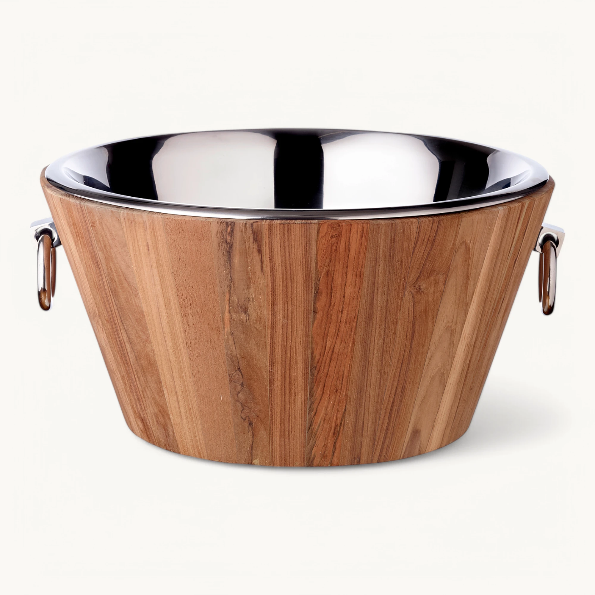 Champagnerkühler Santiago (Ø 46 cm, Höhe 23 cm) Teakholz, Edelstahl hochglanzpoliert, mit Griffen