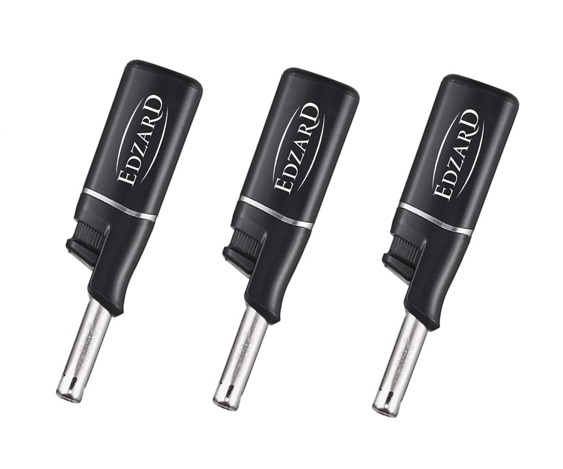 3 Stück Mini-Stabfeuerzeug, schwarz mit Edzard Logo, Länge 11 cm, nachfüllbar