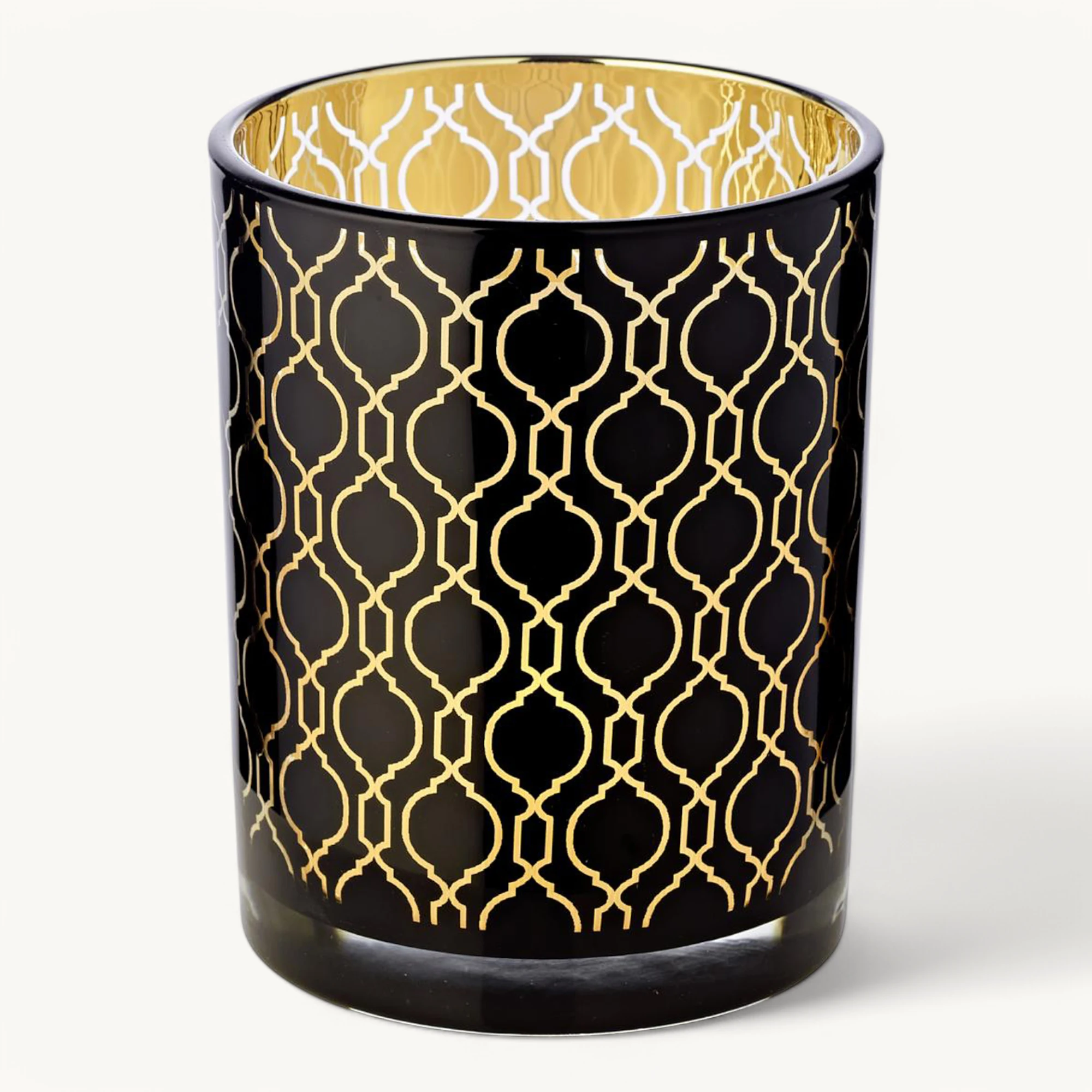 Teelichtglas Raute (Höhe 13 cm), schwarz, Rauten-Motiv