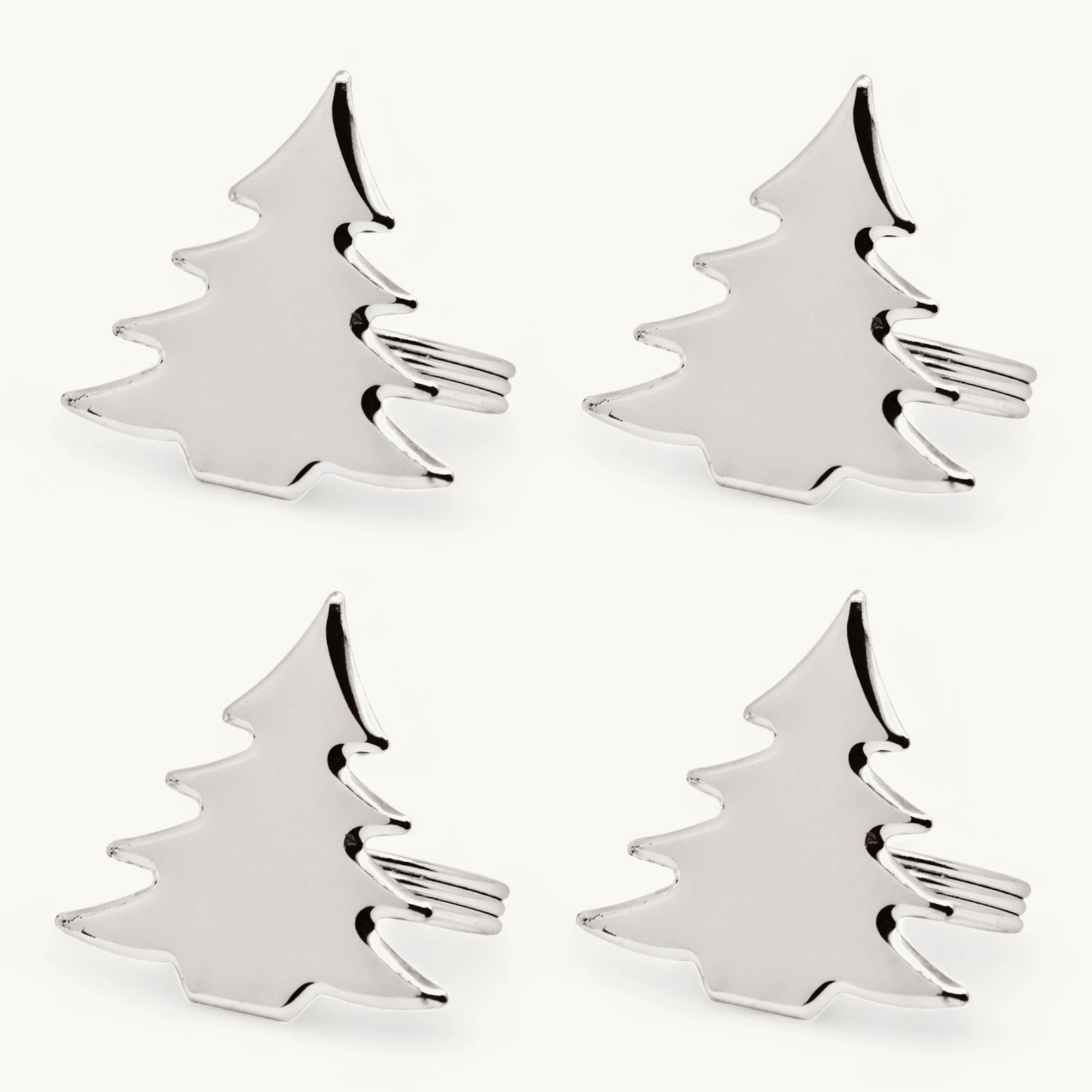 4er-Set Serviettentringe Tannenbaum (Länge 5 cm), Tannen-Form, edel versilbert, anlaufgeschützt