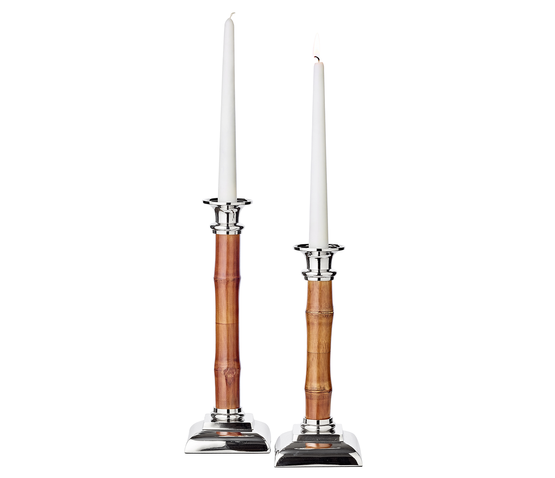 Kerzenleuchter Holm (Höhe 31 cm), mit Bambus-Schaft, glänzend, vernickelter Edelstahl