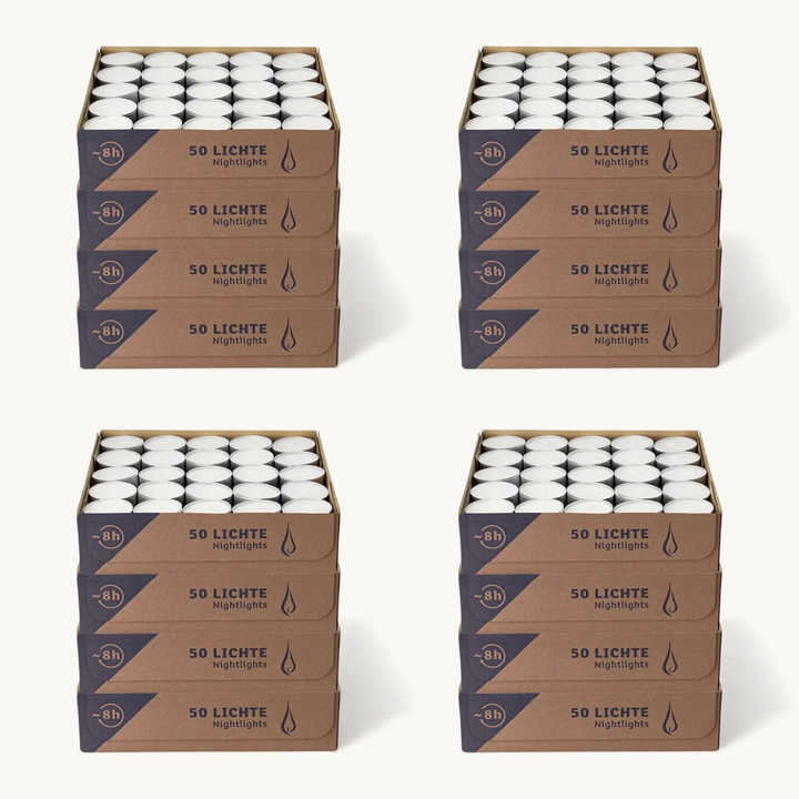 800 Stück Nightlights Teelichter, weiß, transparente Kunststoffhülle, Brenndauer ca. 8h