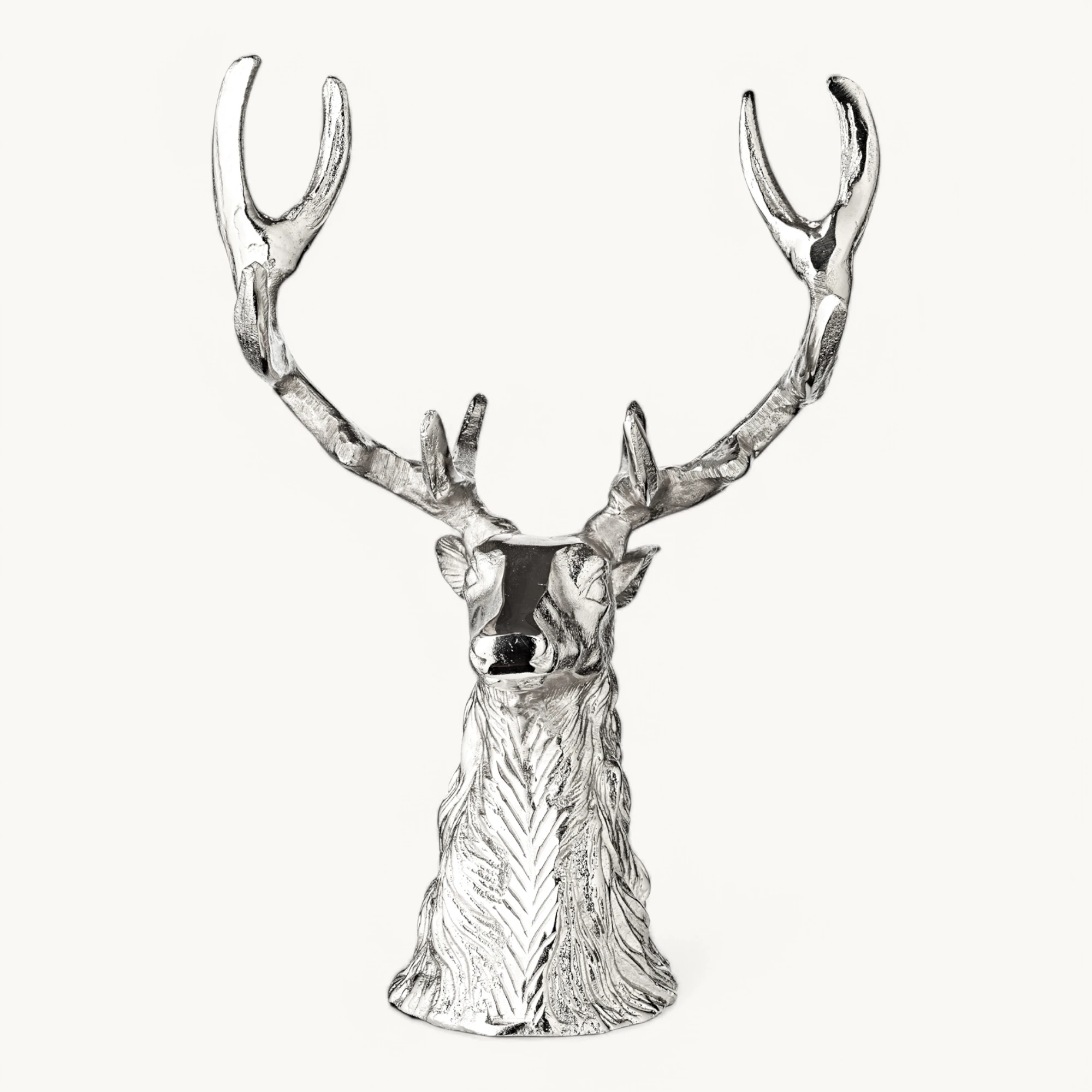 Hirschkopf mit Schale Richard (Höhe 33 cm, Ø 32 cm), silberfarben, Aluminium vernickelt