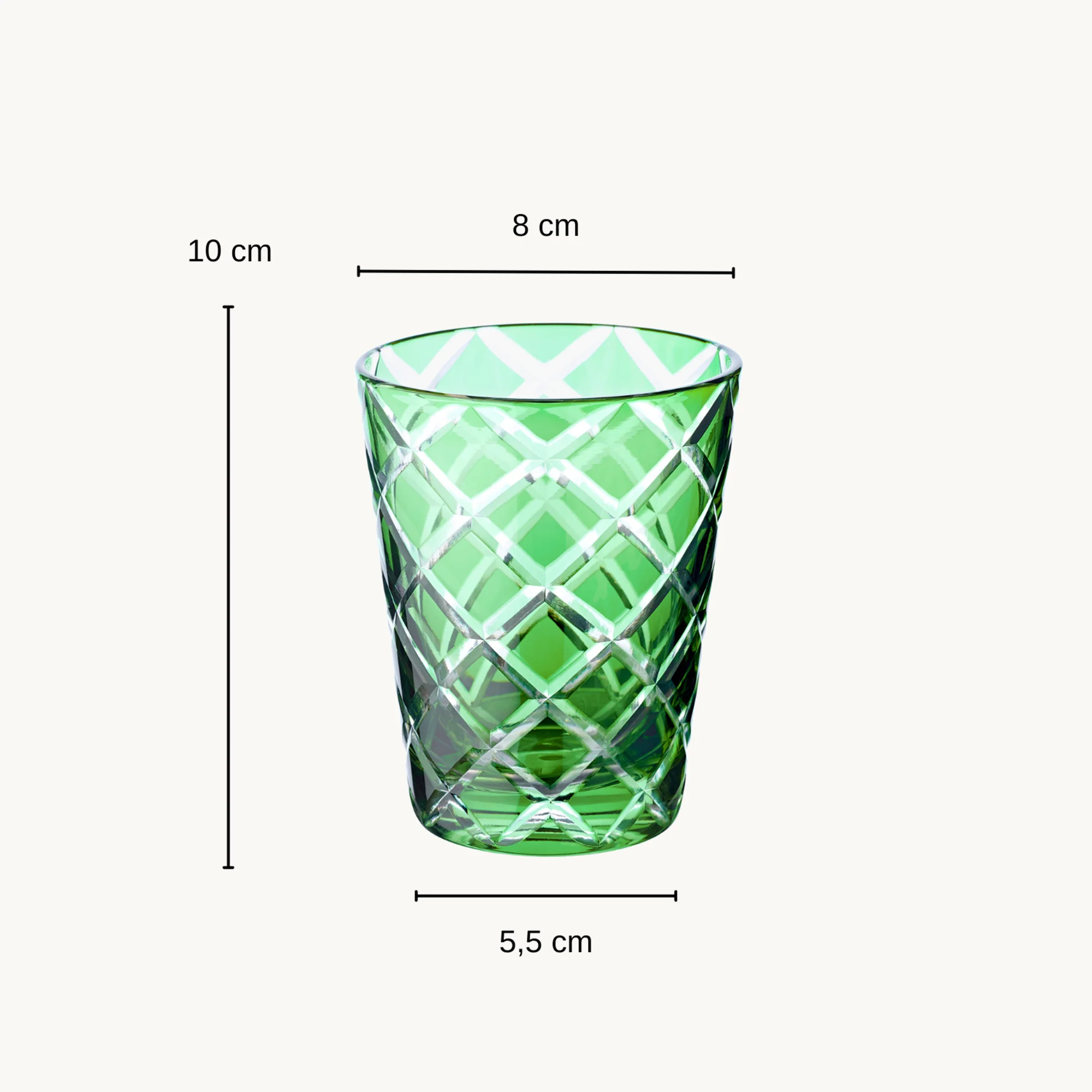 6er Set Kristallgläser Dio, grün, handgeschliffenes Glas, Höhe 10 cm