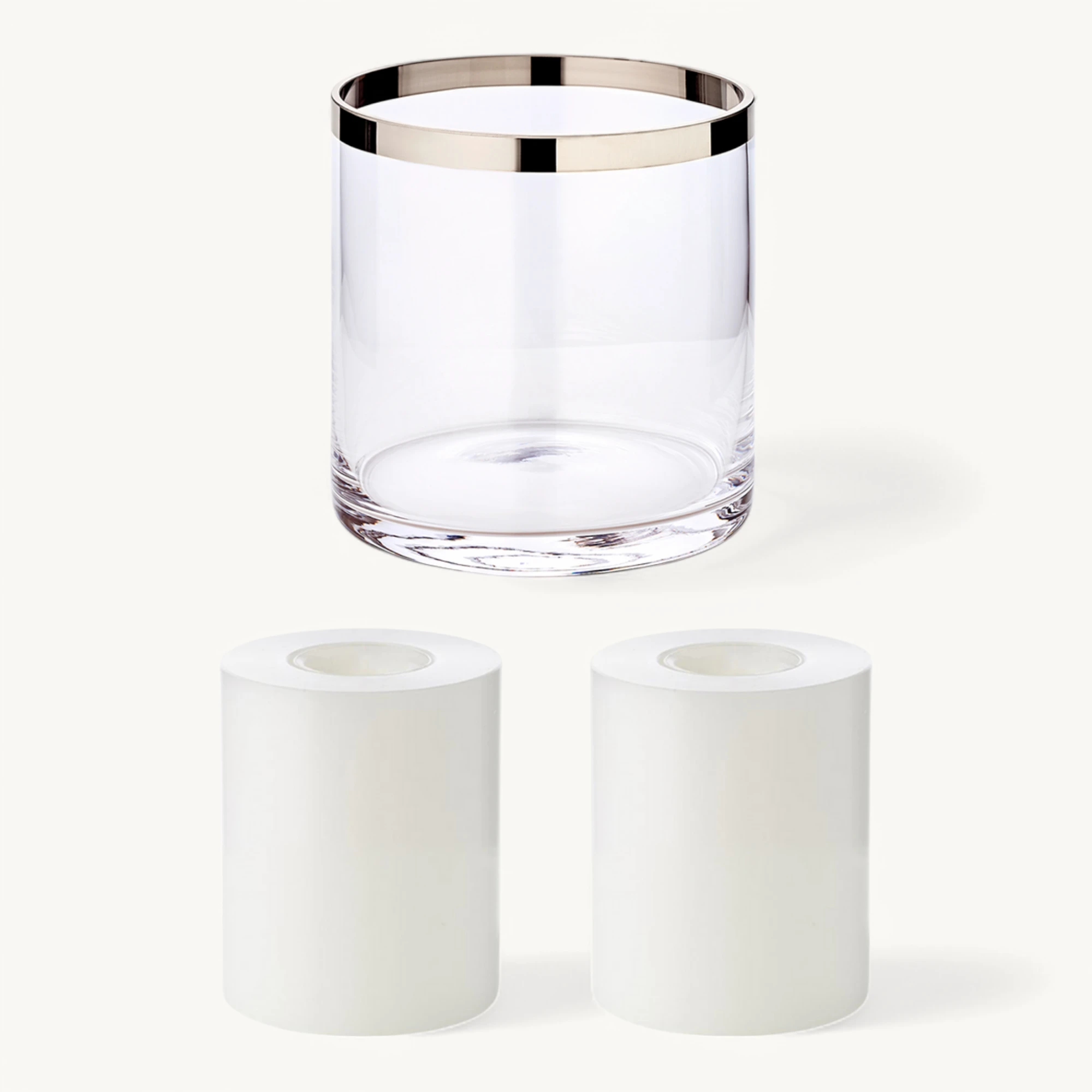 Windlicht Molly, Kerzenhalter aus mundgeblasenem Kristallglas mit Platinrand, Höhe 15 cm, Ø 15 cm, Plus Dauerkerze Cornelius, Ø 8 cm Windlicht Molly, Kerzenhalter aus mundgeblasenem Kristallglas mit Platinrand, Höhe 15 cm, Ø 15 cm, Plus Dauerkerze Cornelius, Ø 8 cm