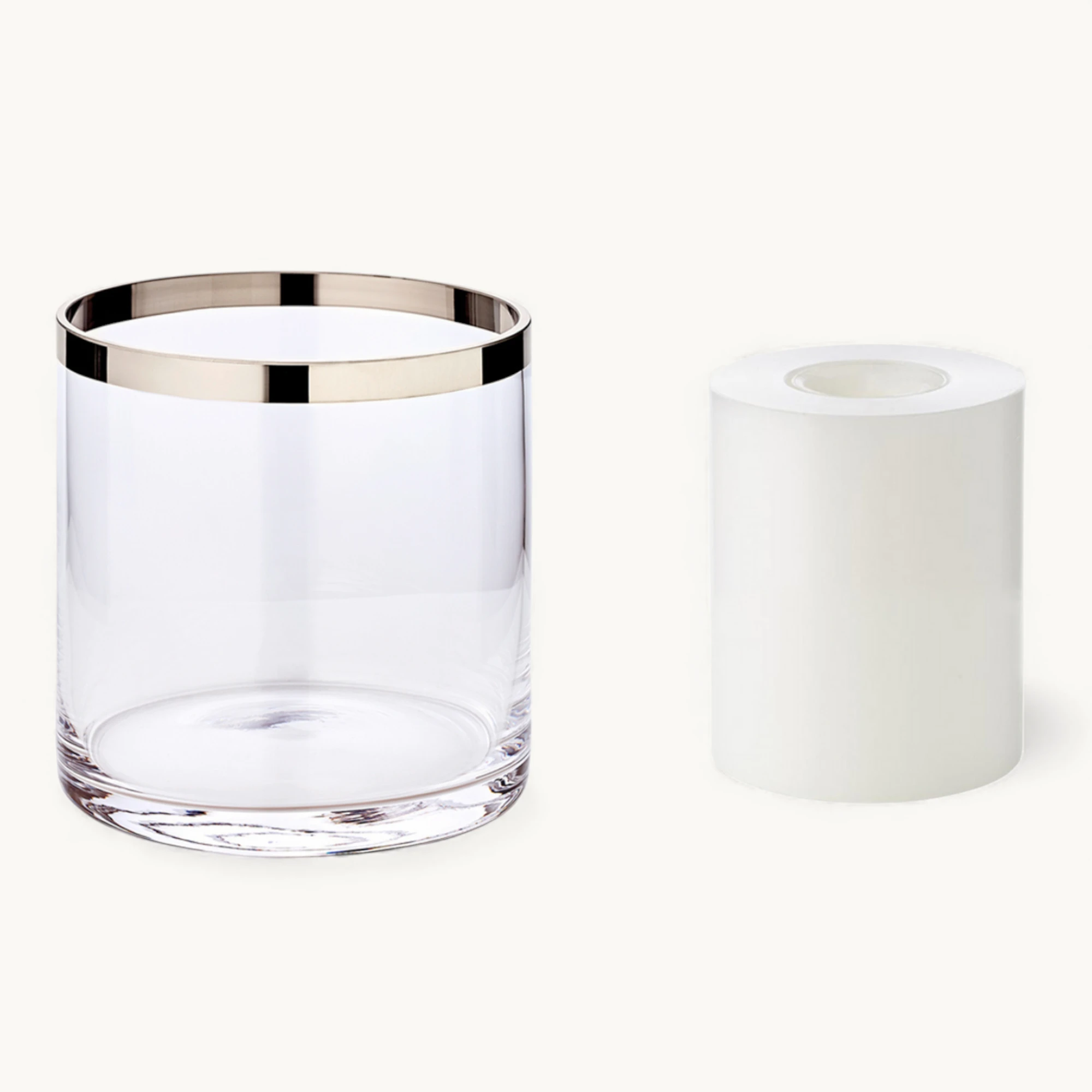 Set Windlicht Molly (Höhe 15 cm), Kristallglas mit Platinrand, inkl. Teelichthalter Cornelius