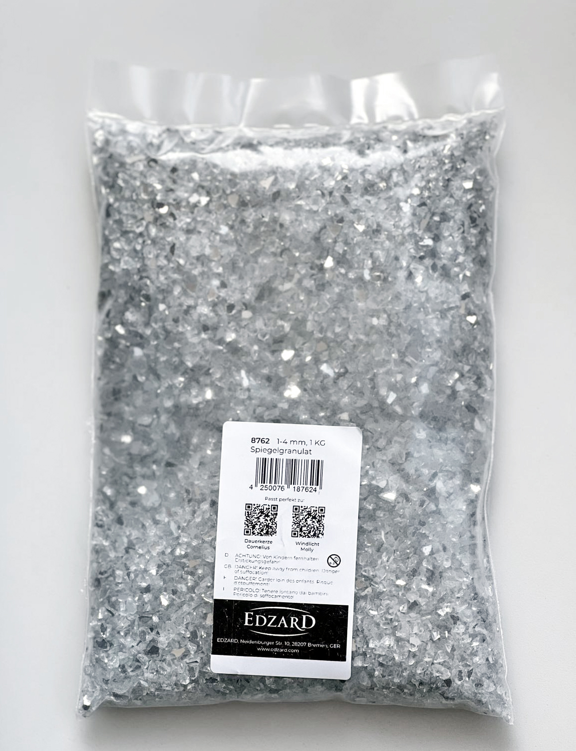 Dekogranulat Spiegelsteine (1-4 mm), silberfarben, 1 kg, wasserfest, staubfrei