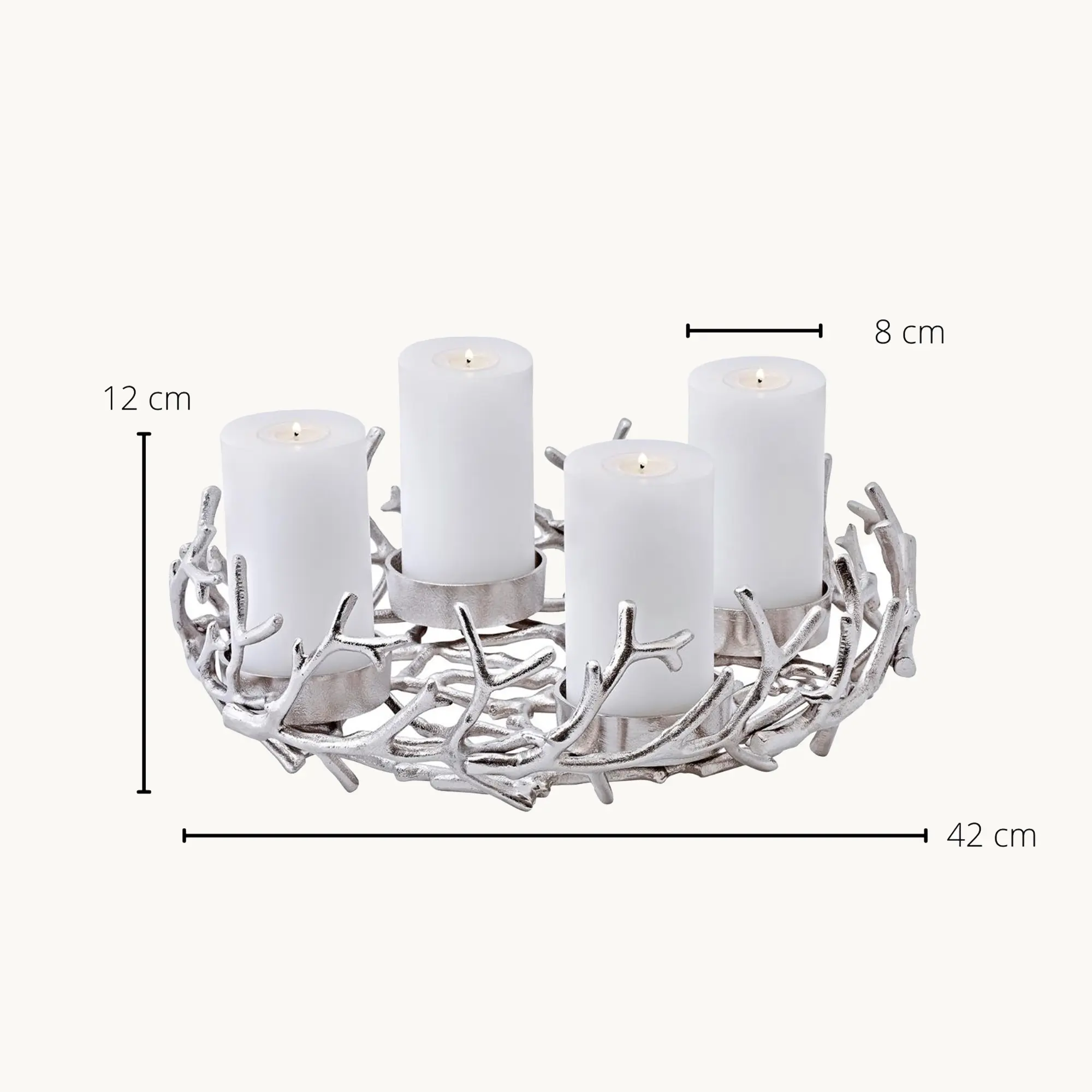 Adventskranz Porus (ø 42 cm), silberfarben, Geweih-Design, Aluminium vernickelt Adventskranz Porus (ø 42 cm), silberfarben, Geweih-Design, Aluminium vernickelt