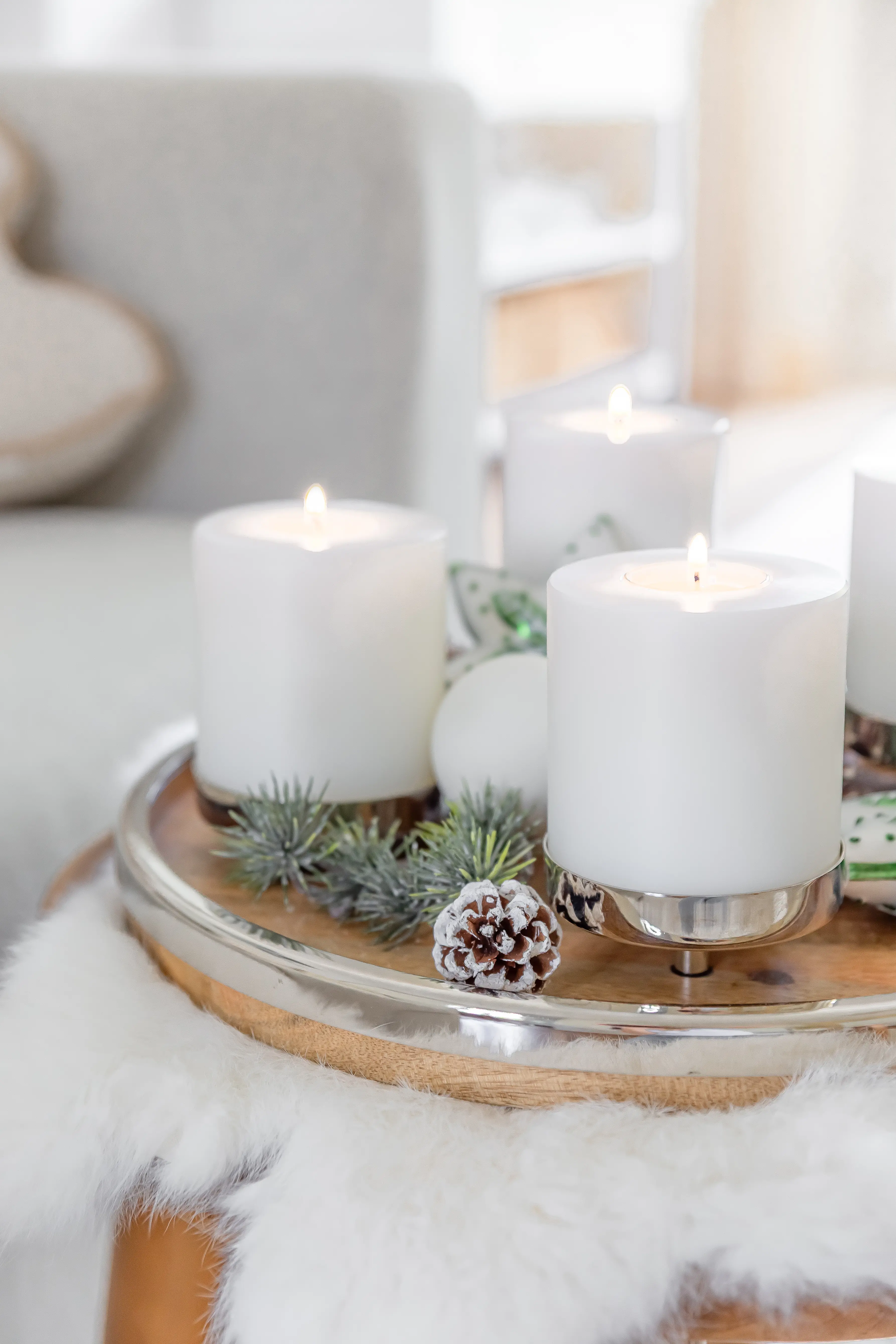 Adventskranz Lani (Ø 34 cm), Edelstahl und Mangoholz, für 4 Kerzen ø 8 cm