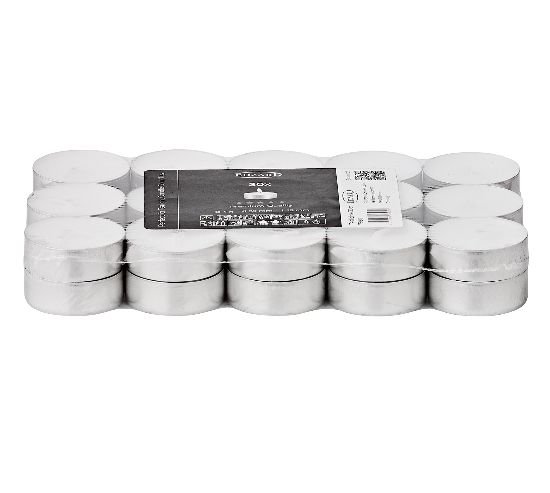 30 Stück Teelichter, weiß, Premium Wachs, Aluminiumhülle, Brenndauer ca. 4h