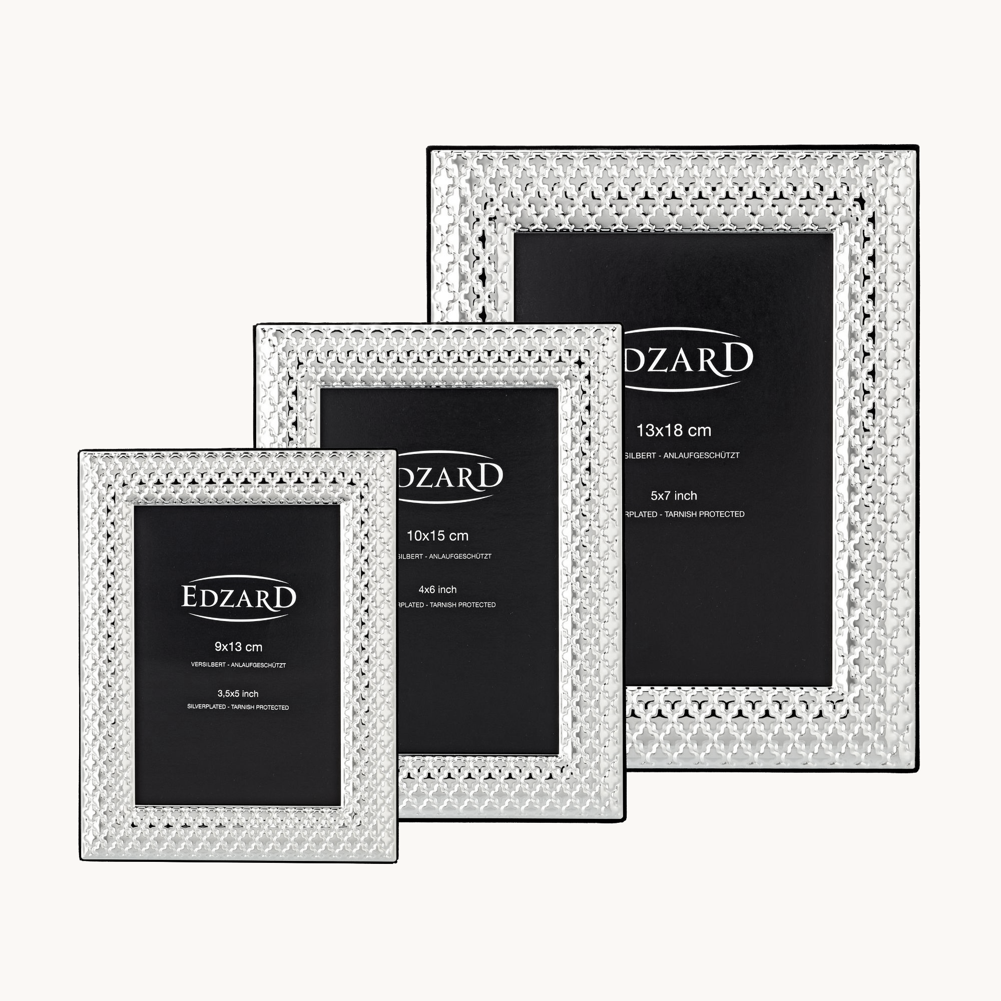 Fotorahmen Ruggiano für Foto 13 x 18 cm, gemustert, edel versilbert, anlaufgeschützt, mit 2 Aufhänger