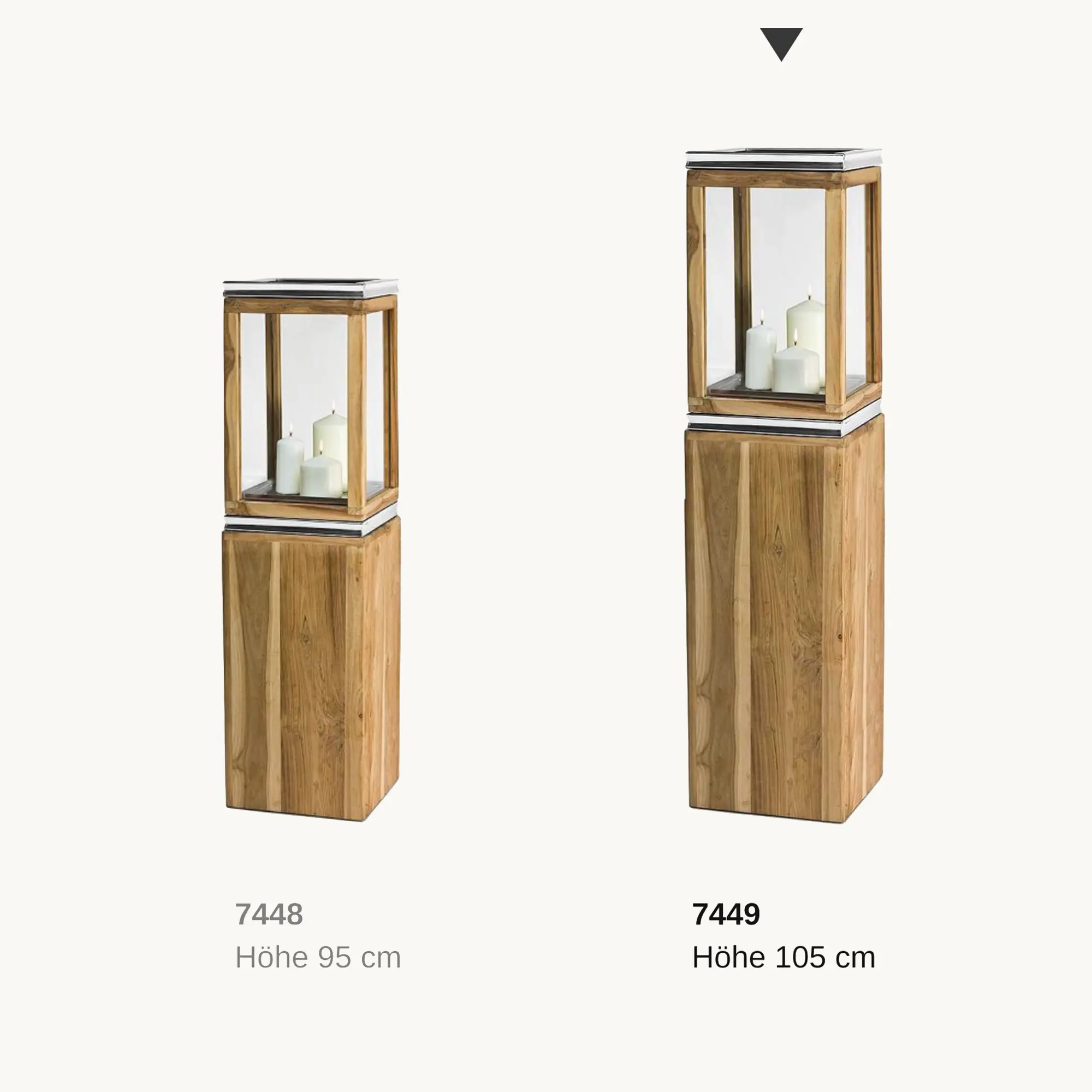 Laterne Dubai (Höhe 105 cm), mit Sockel, edles Teakholz, Edelstahl, glänzend vernickelt