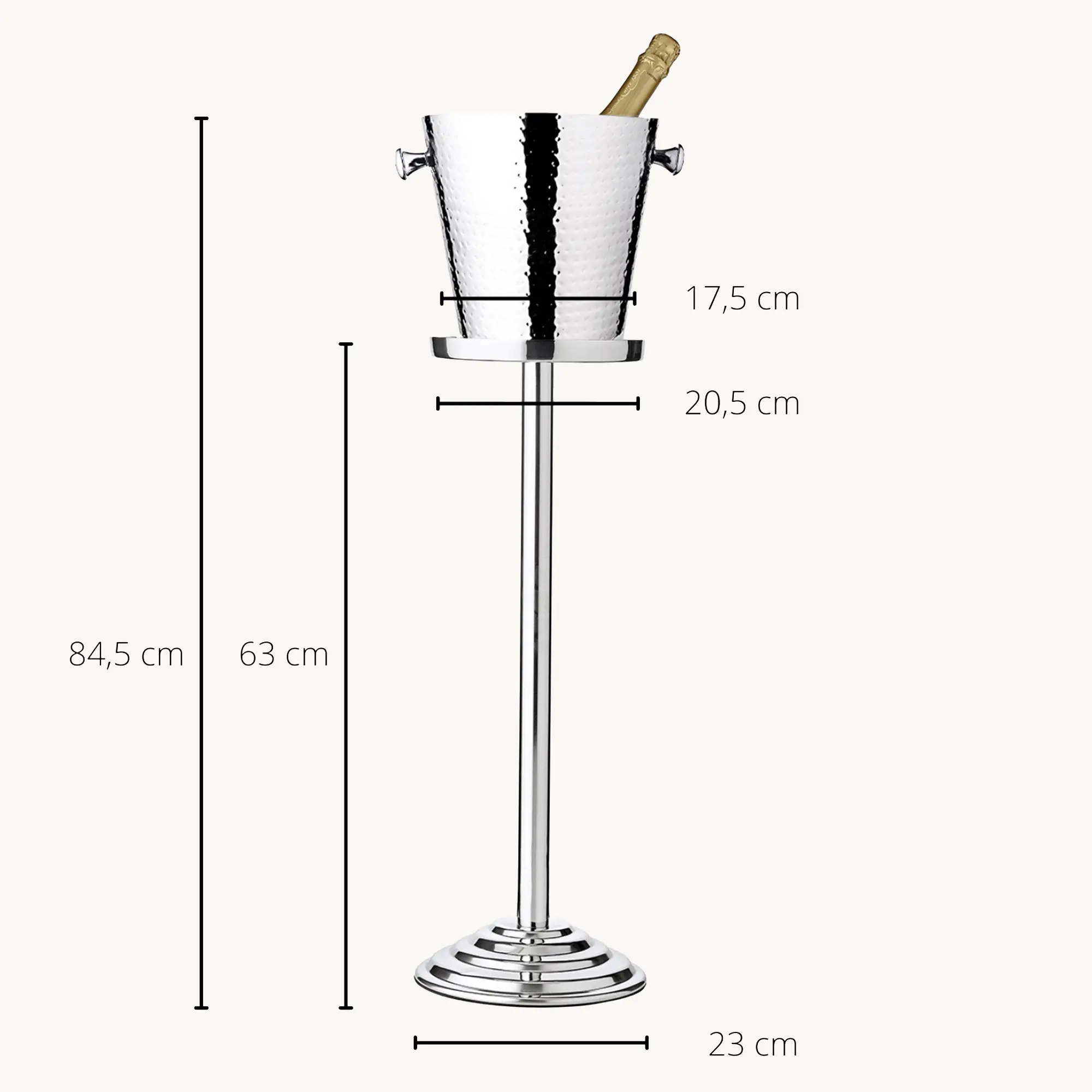 Flaschenkühler Valencia (Höhe 83 cm, Ø 23 cm) inkl. Ständer, gehämmert, Edelstahl, hochglanzpoliert
