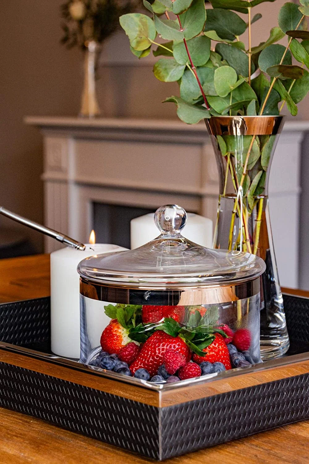 Glasdose Vigo (Höhe 19 cm, ø 19,5 cm), mit Deckel, mundgeblasenes Kristallglas mit Platinrand Glasdose Vigo (Höhe 19 cm, ø 19,5 cm), mit Deckel, mundgeblasenes Kristallglas mit Platinrand