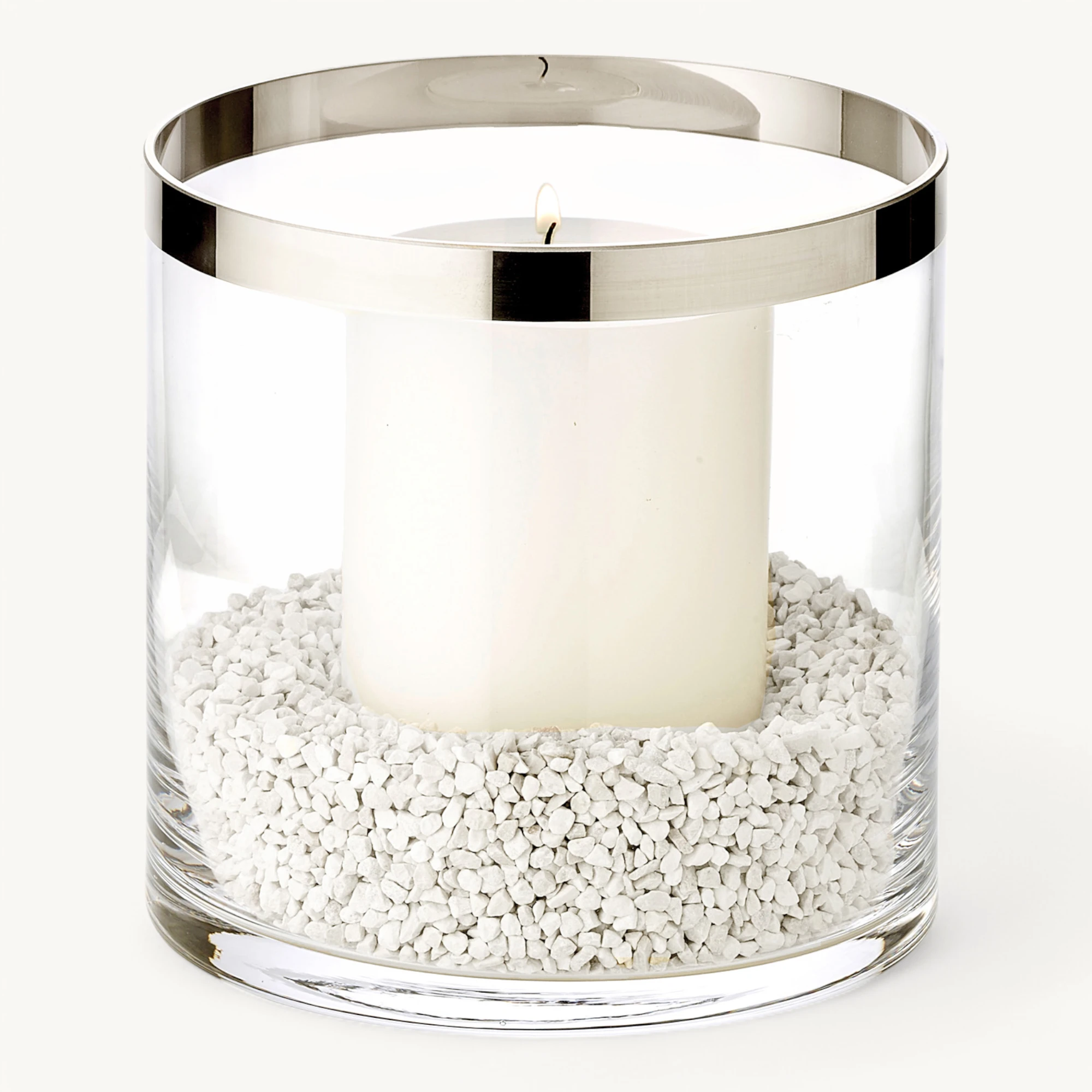 Set Windlicht Molly (Höhe 18 cm), Kristallglas mit Platinrand, inkl. 3er Set Cornelius Dauerkerze und Dekogranulat