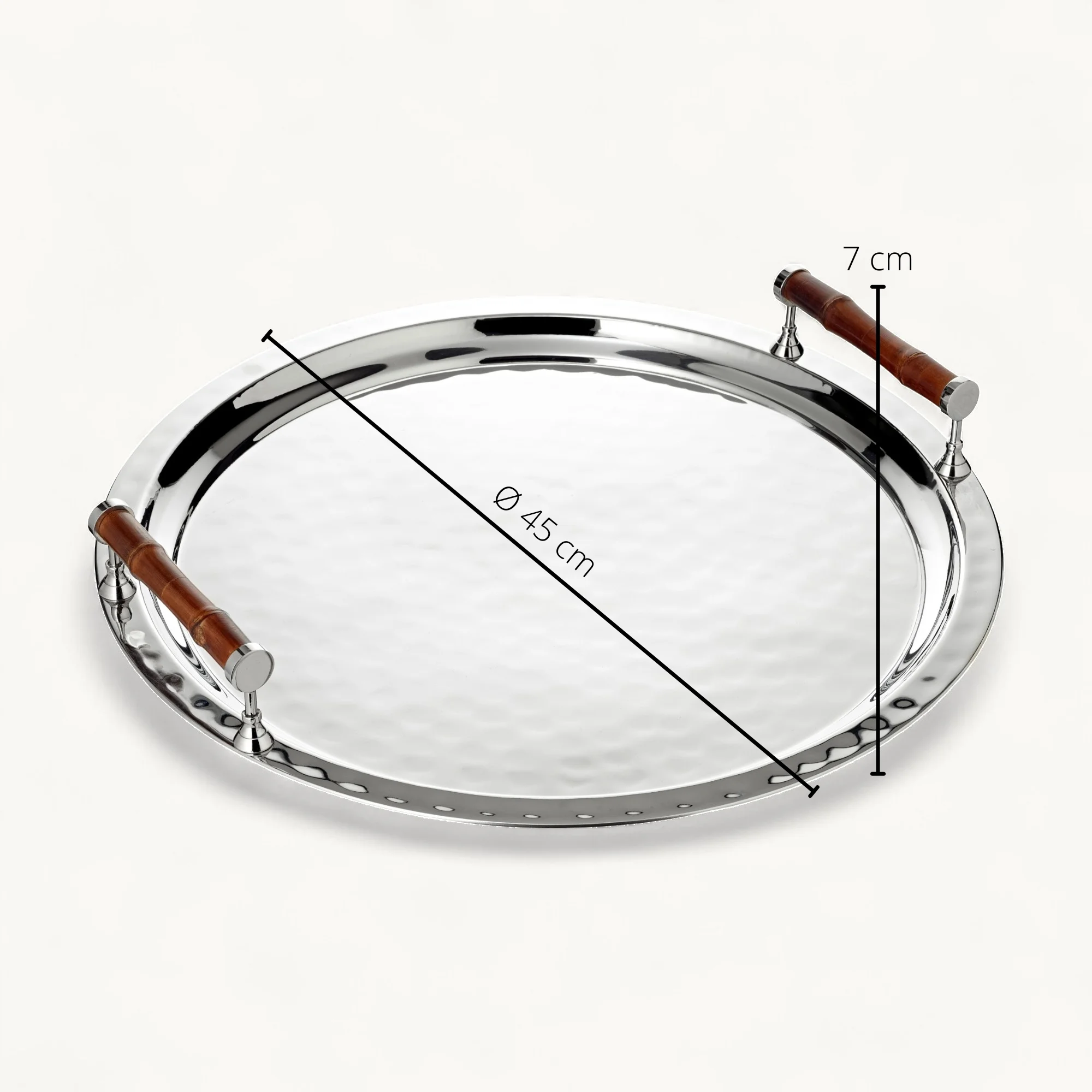 Serviertablett Hugo, Ø 47 cm, Edelstahl vernickelt mit Bambusgriffen, rund Serviertablett Hugo, Ø 47 cm, Edelstahl vernickelt mit Bambusgriffen, rund