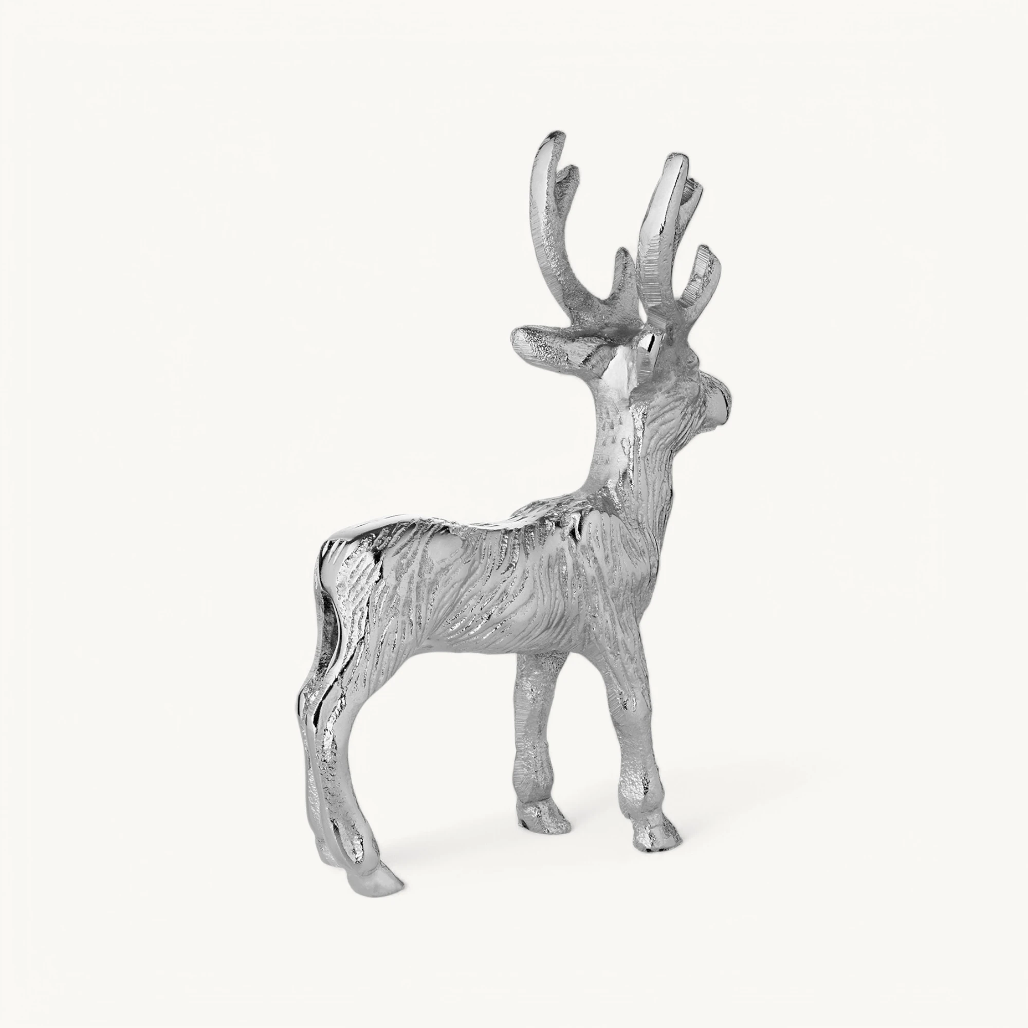 SALE Dekofigur Hirsch Malik (Höhe 16 cm), Aluminium vernickelt, silberfarben, Winterdeko, Weihnachts