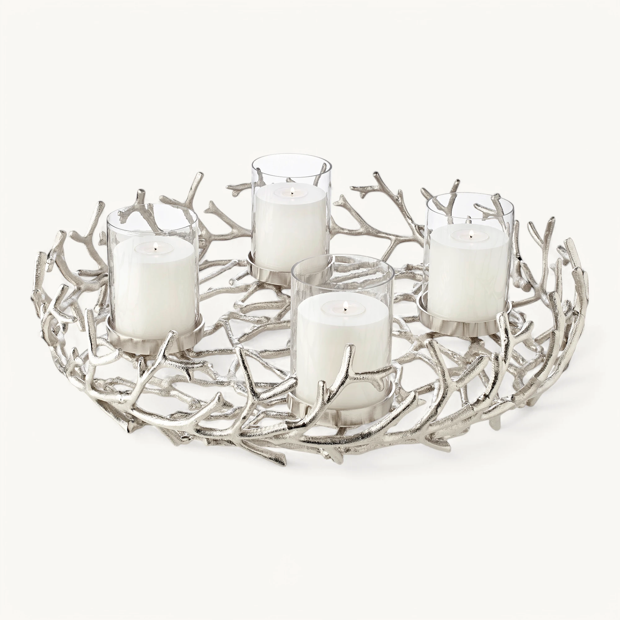 Adventskranz Porus (ø 55 cm), silberfarben, Geweih-Design, Aluminium vernickelt
