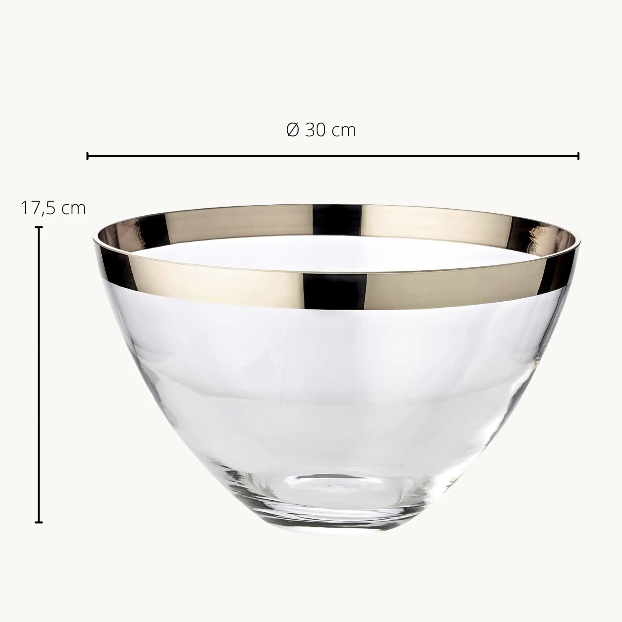 Schale Holly (Ø 30 cm), mundgeblasenes Kristallglas mit Platinrand