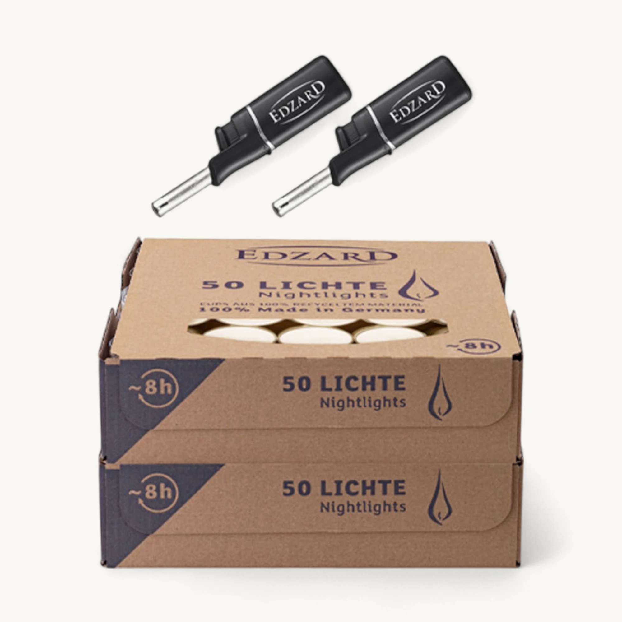 Set 100 Teelichter (8 Stunden) weiß, aus Paraffin plus 2 Mini Feuerzeuge - Teelicht für Teelichter Glas, Nightlights Teelichter inkl.Anzünder - Kerzen & Teelichter