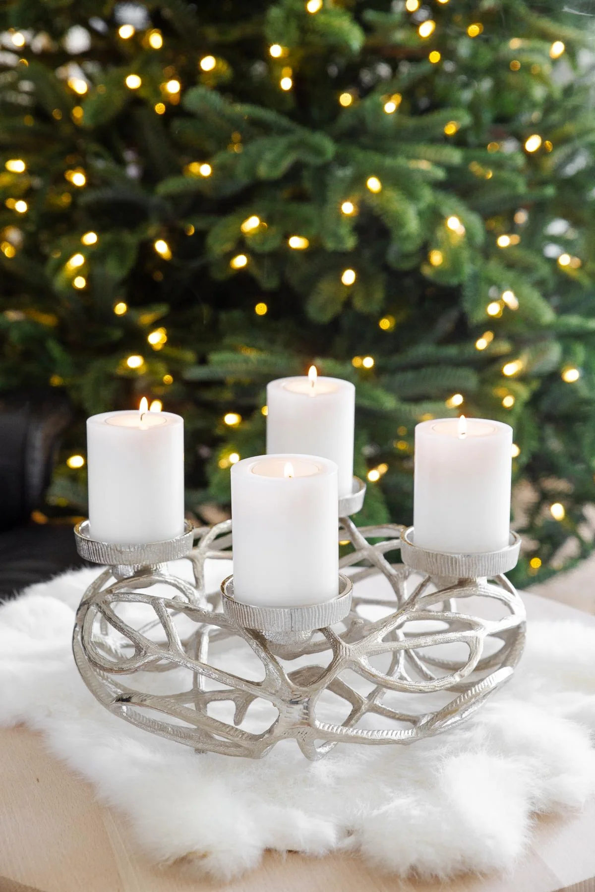 Adventskranz Bernd (ø 29 cm), silberfarben, Aluminium vernickelt