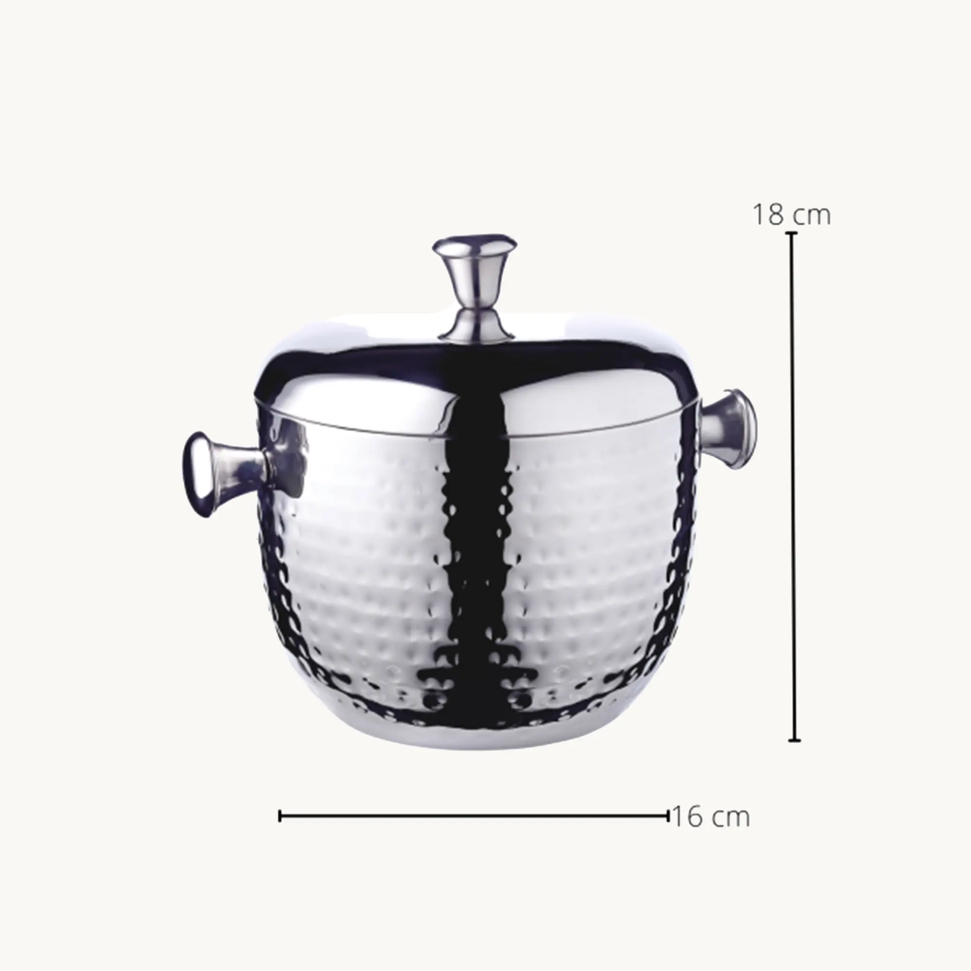 Eiseimer Rico (Höhe 21 cm) mit Deckel, Edelstahl gehämmert hochglanzpoliert