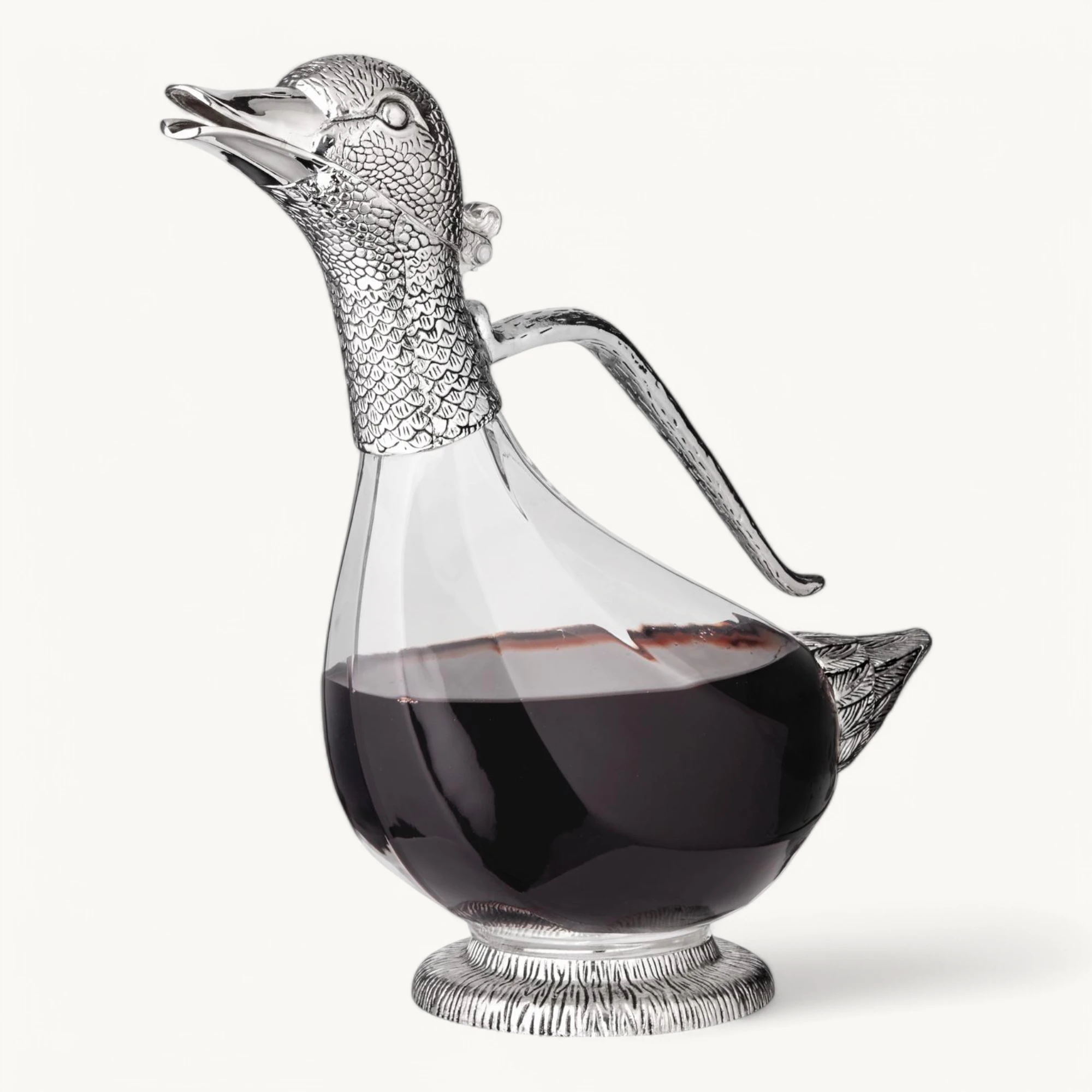 Dekanter Daisy (0,9 Liter), Enten-Form, Glas, edel versilbert